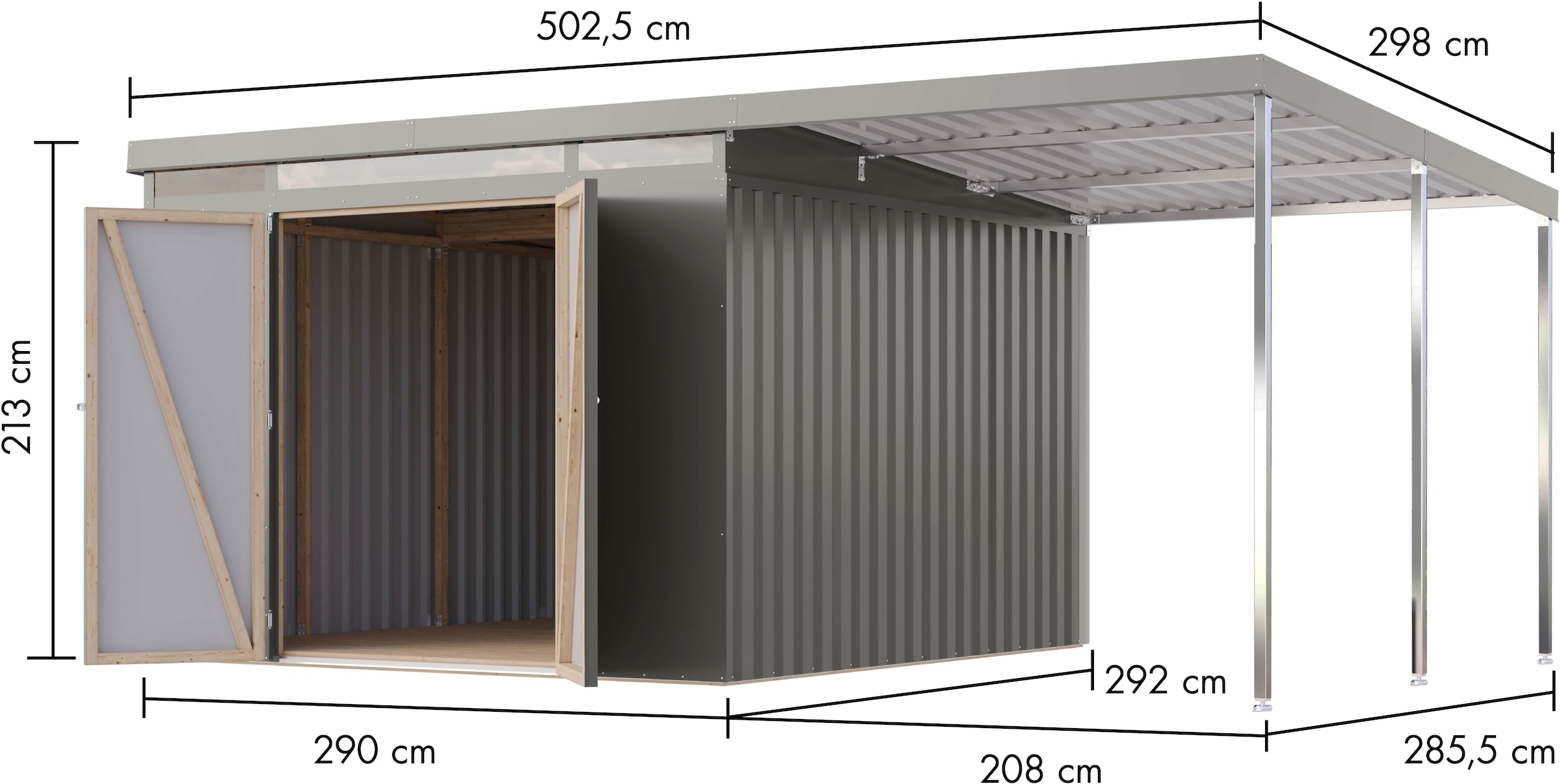 Karibu Gerätehaus »Argonium 3,5 SET mit Anbaudach«