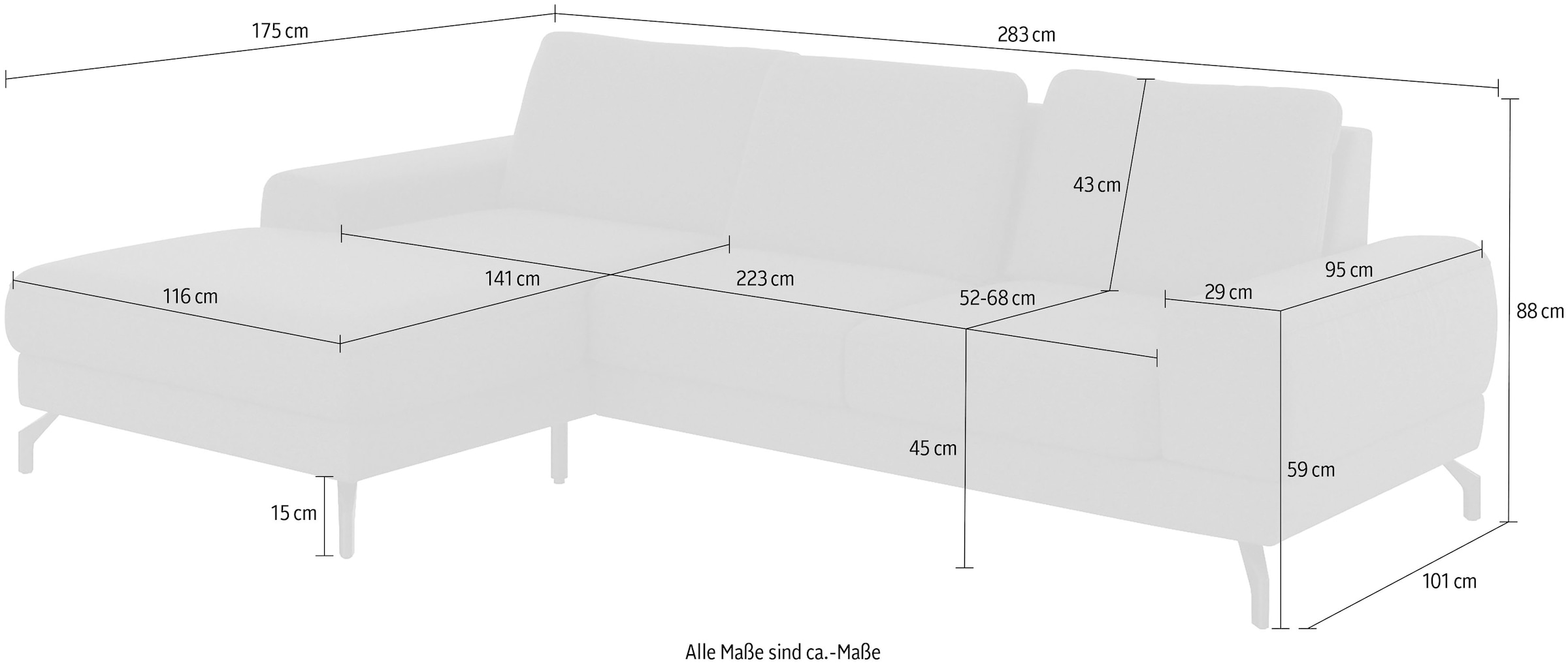 sit&more Ecksofa »Cinturo L-Form«, inklusive Sitztiefenverstellung und Federkern, Sitzhöhe 45 cm