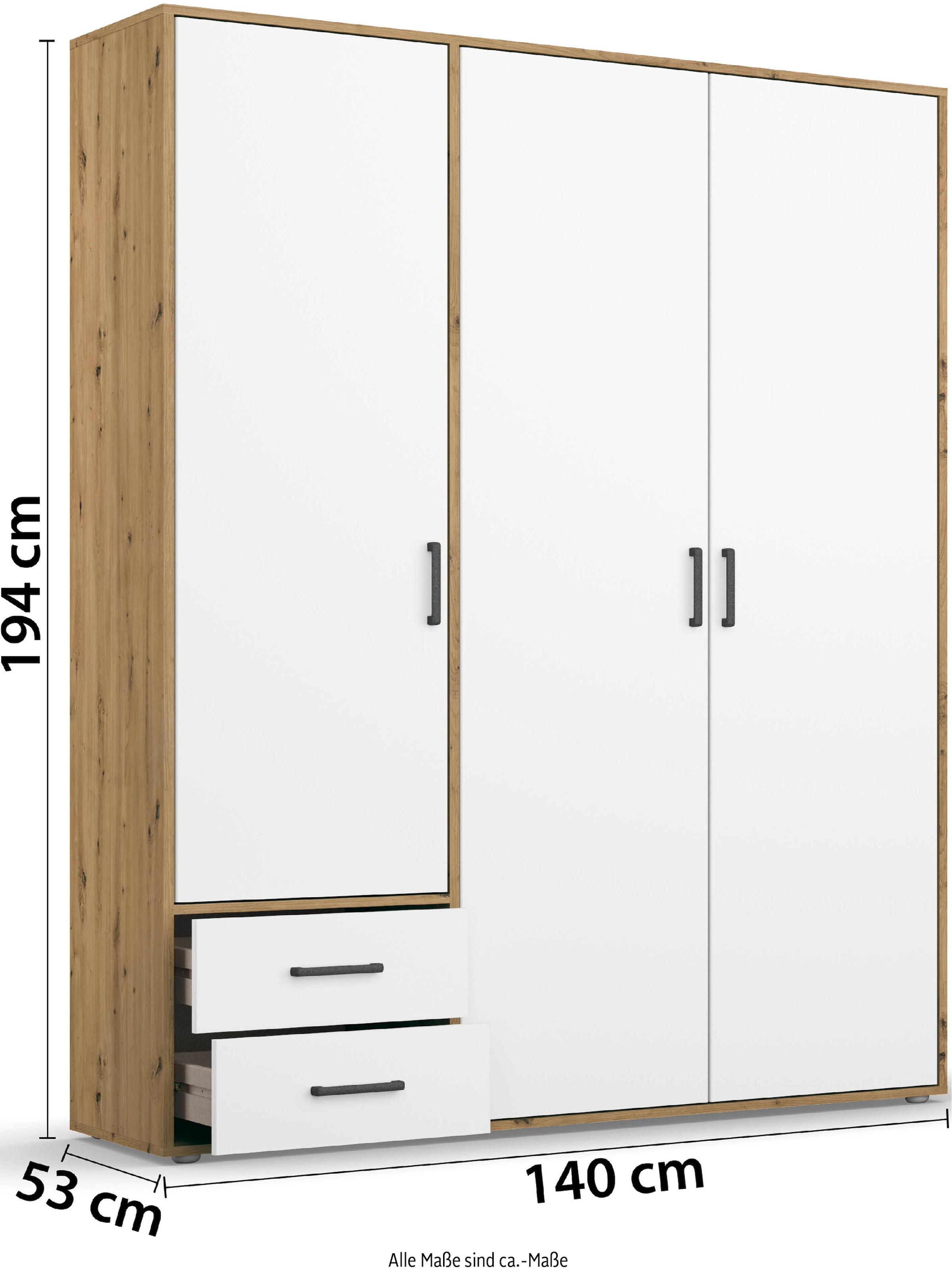 rauch Drehtürenschrank »Voyager, Kleiderschrank mit Außenschubkästen, Garderobe«, (in 3 verschiedenen Ausstattungen BASIC/CLASSIC/PREMIUM), Made in Germany