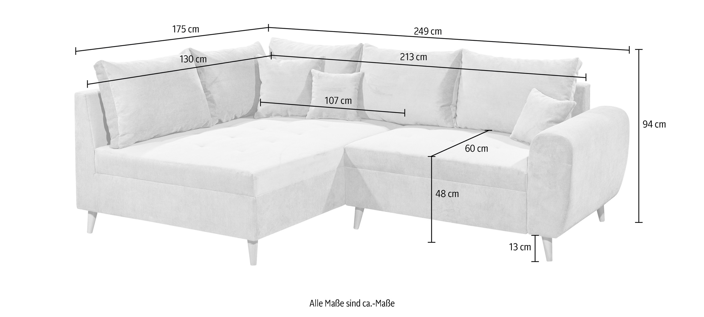 ED EXCITING DESIGN Ecksofa »Calanda L-Form«, mit Hocker & 3 Zierkissen