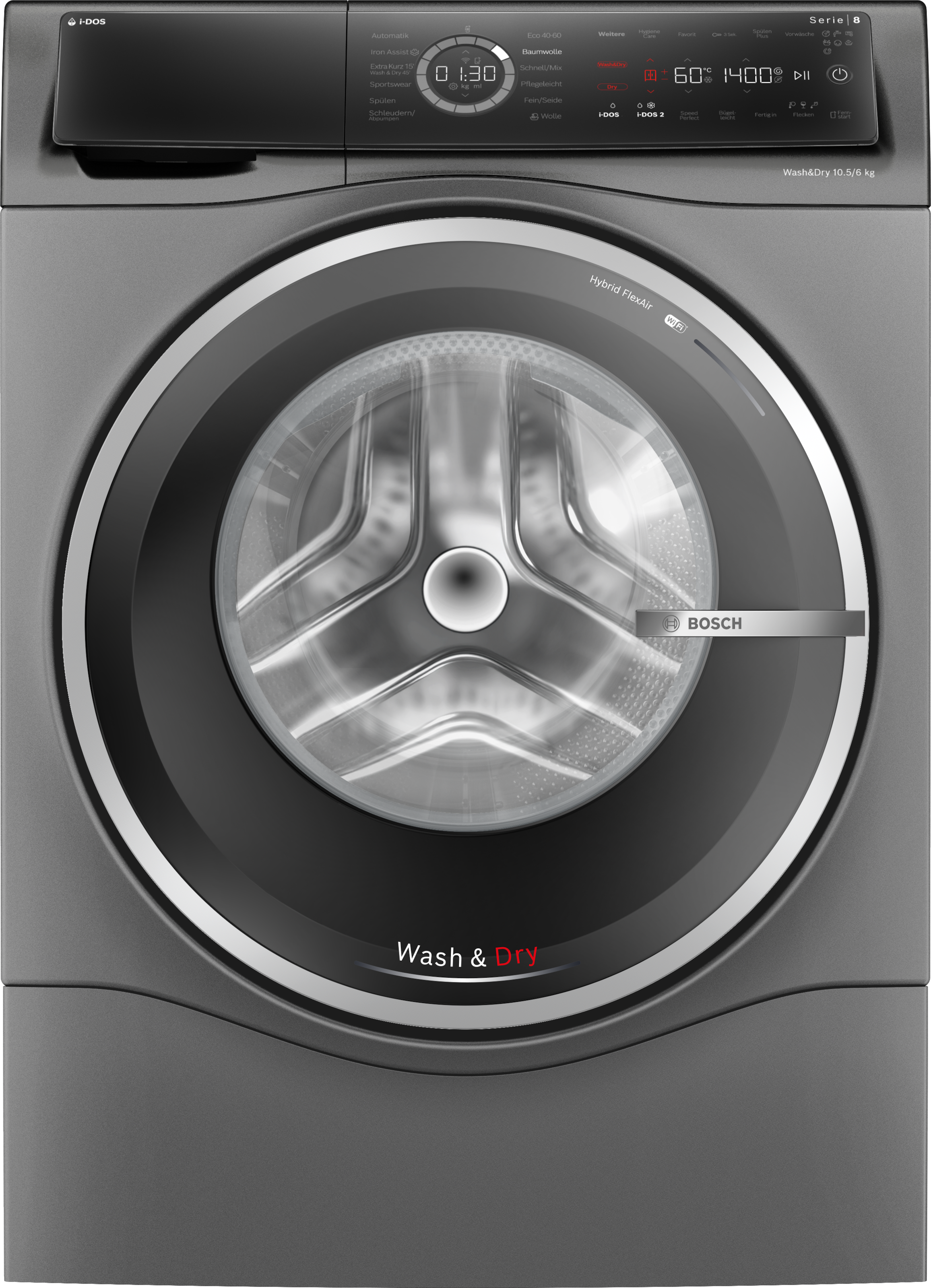 BOSCH Waschtrockner »WNC254AS0« Serie 8 10, 5 kg /6 kg 70 dB(A) Wash & Dry 45', automatische Waschmitteldosierung i-Dos, Home Connect grau Iron...