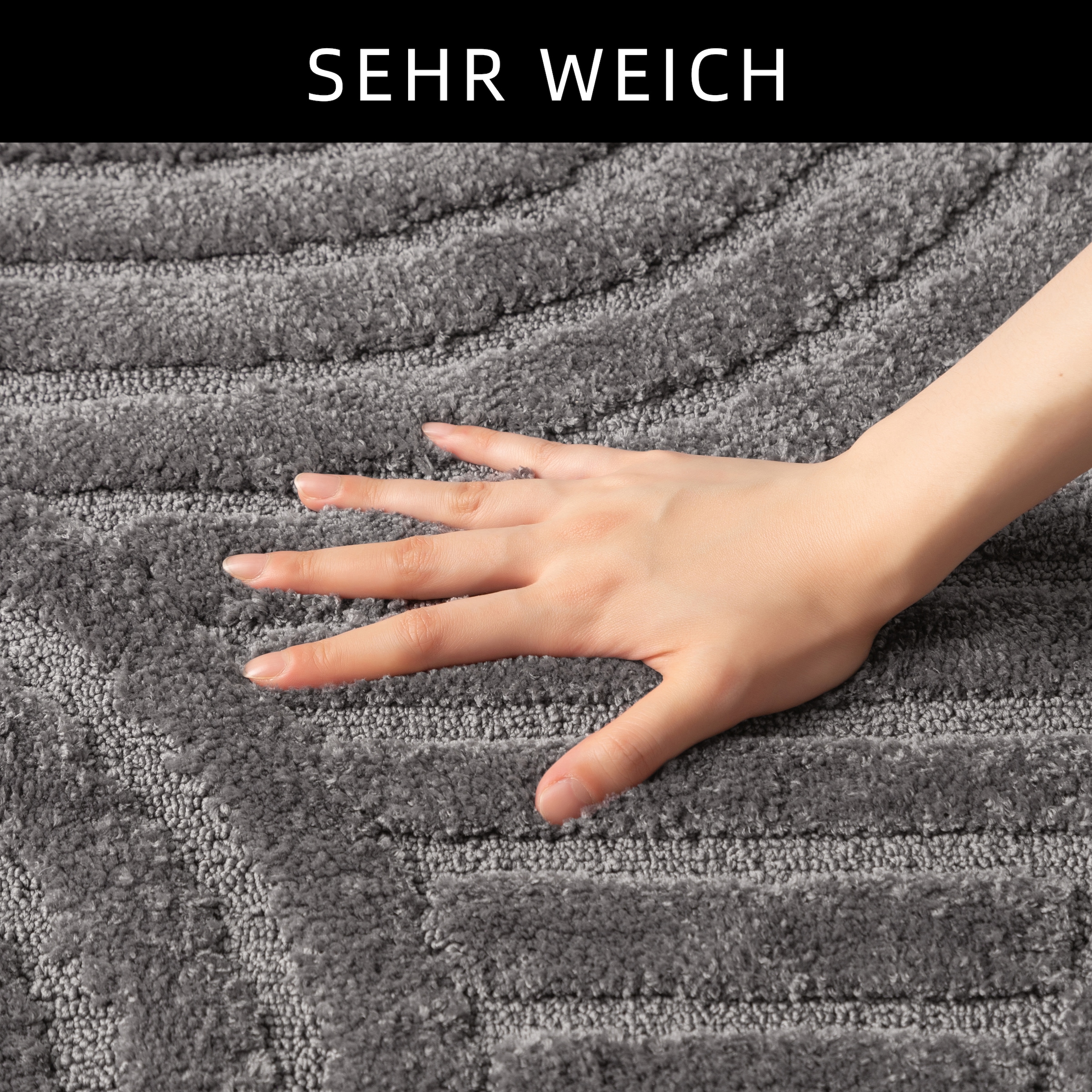 my home Badematte »Regona Scandi, Badvorleger, Badezimmer Teppich, Duschvorleger«, rutschhemmend beschichtet, strapazierfähig, Badteppich, Uni Farben, Hoch-Tief-Effekt, modernes Muster, Zen