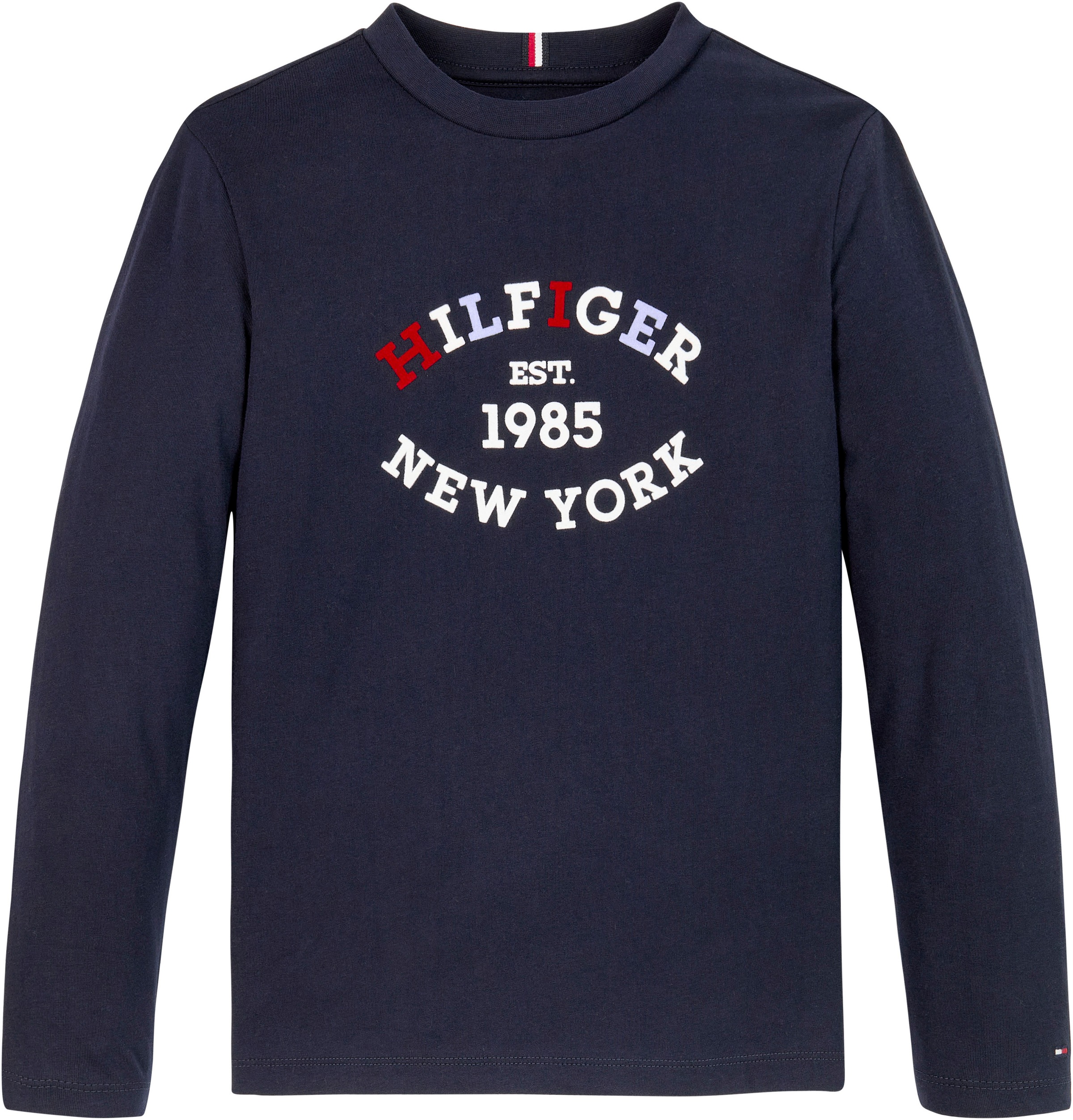 Tommy Hilfiger Langarmshirt »MONOTYPE FLOCK REGULAR TEE LS«, Kinder bis 16 Jahre mit Logoschriftzug