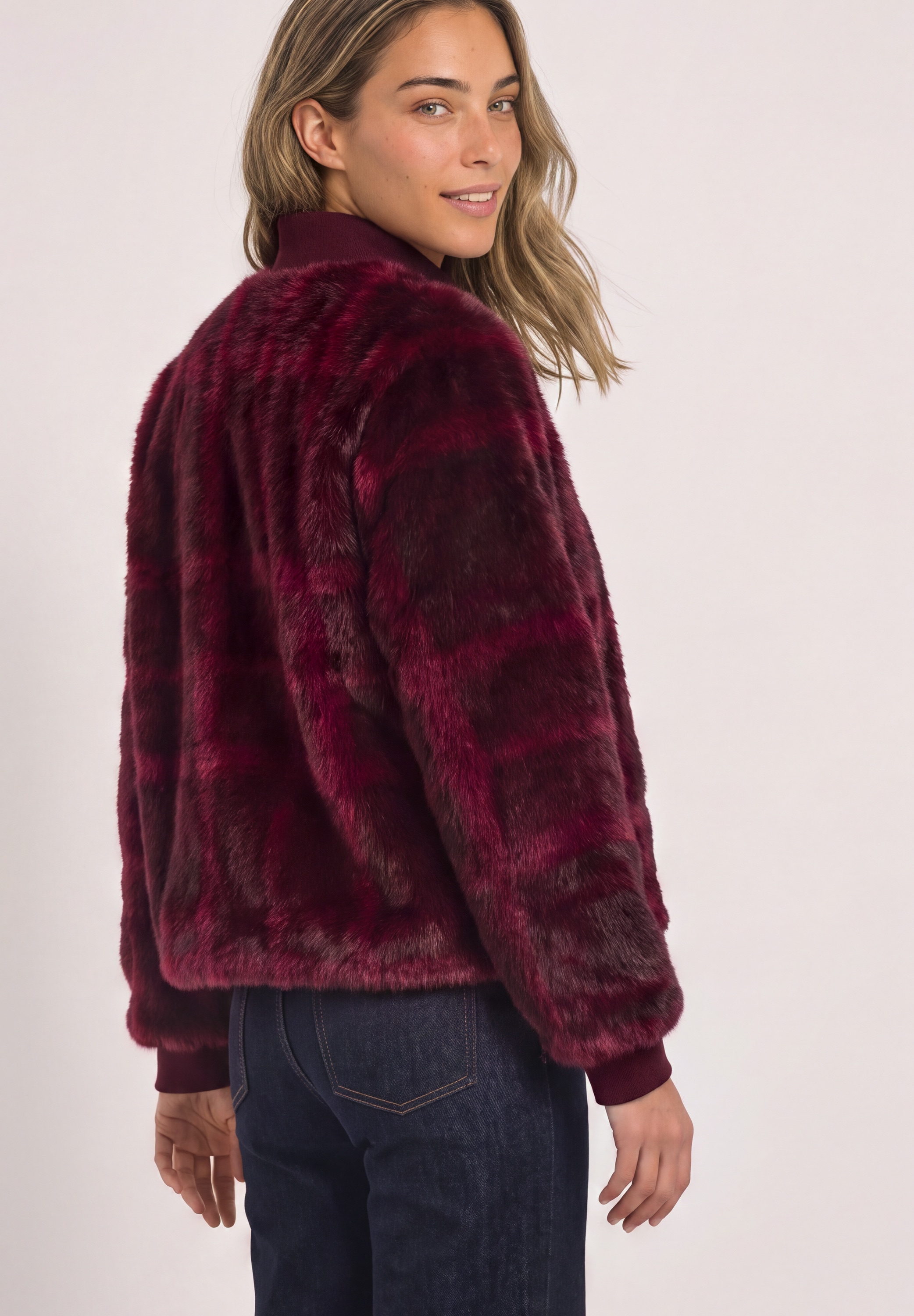 STREET ONE Blouson ohne Kapuze Fake Fur Blouson mit Strickdetails und Print