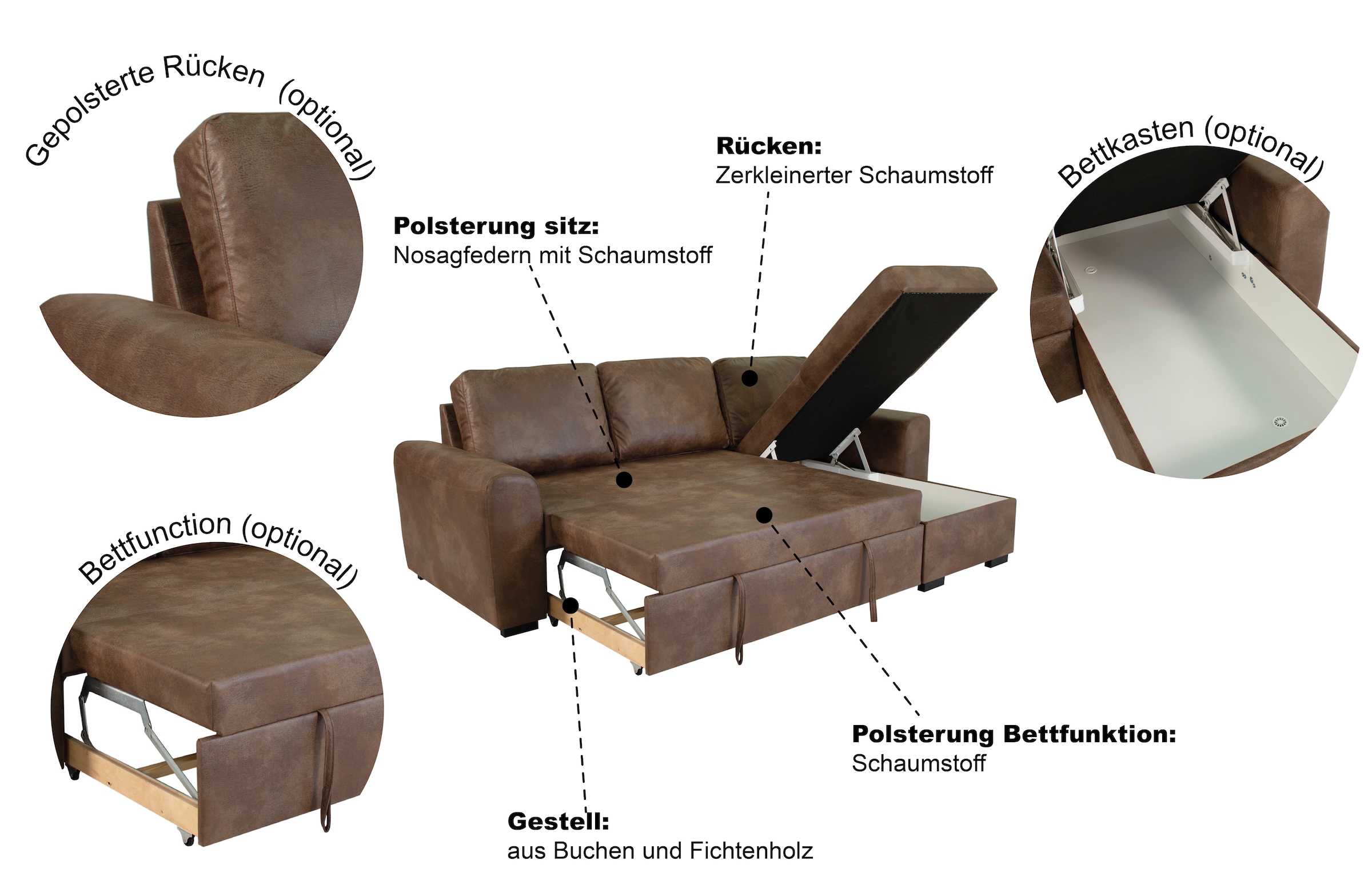 Trends by HG Ecksofa »Poll L-Form, B: 245 cm« mit Bettfunktion & Bettkasten