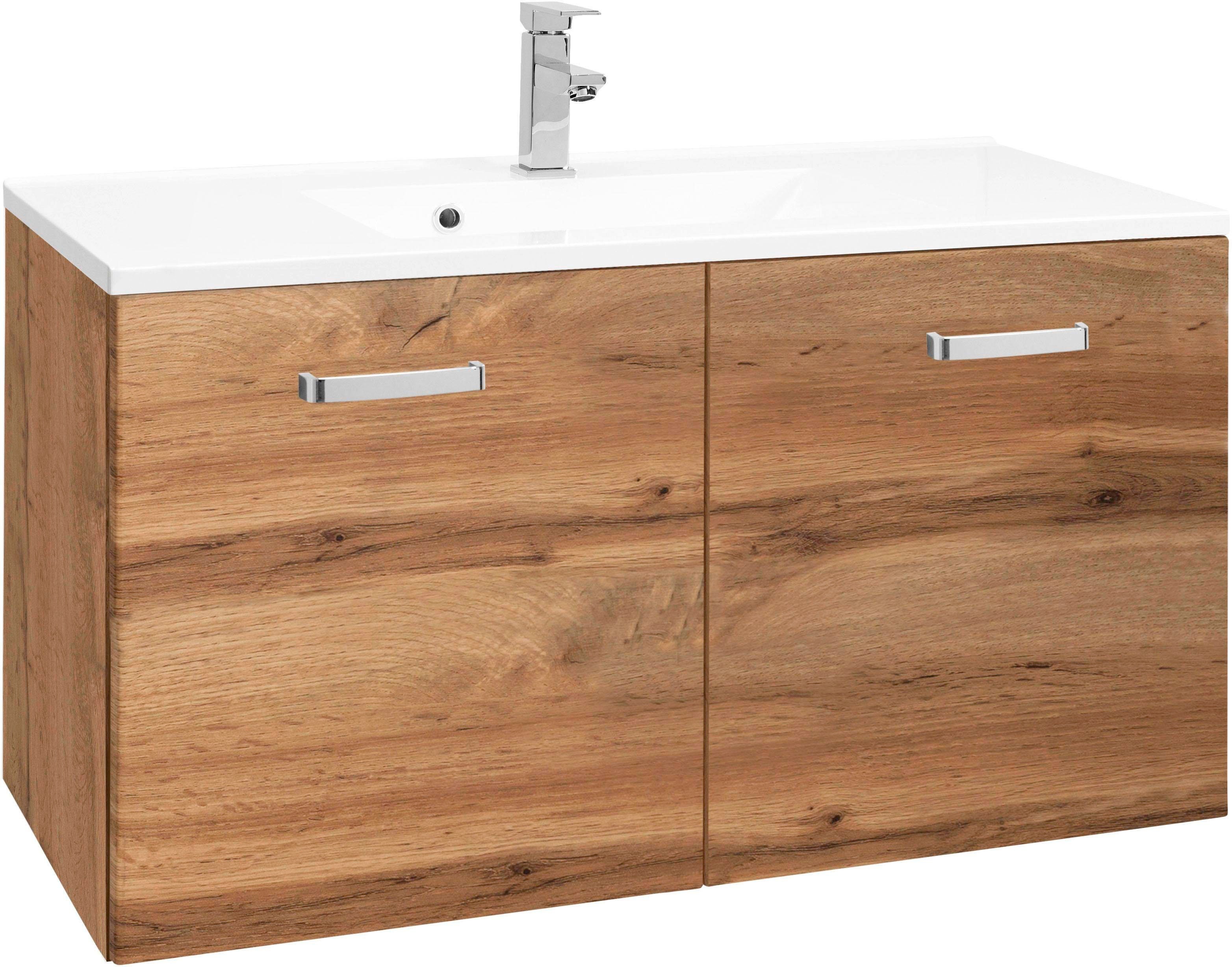 Waschbeckenunterschrank „Ravenna“, Bad, Waschtisch inkl. Waschbecken, Breite 80 cm, eichefarben B/H/T: 80 cm x 54 cm x 48 cm