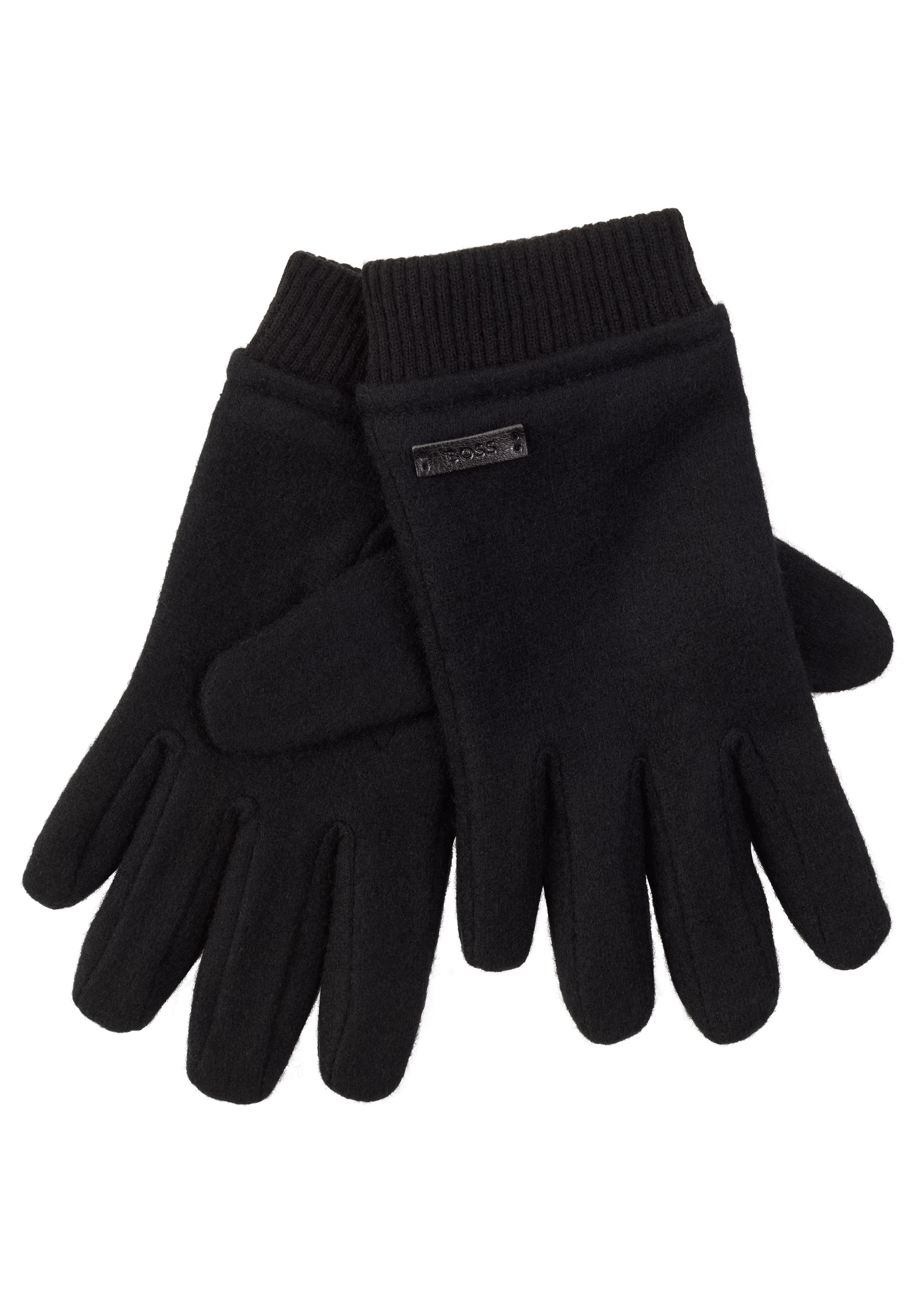 BOSS Strickhandschuhe »Kalsper« mit Labelaufnäher aus Leder Black 001
