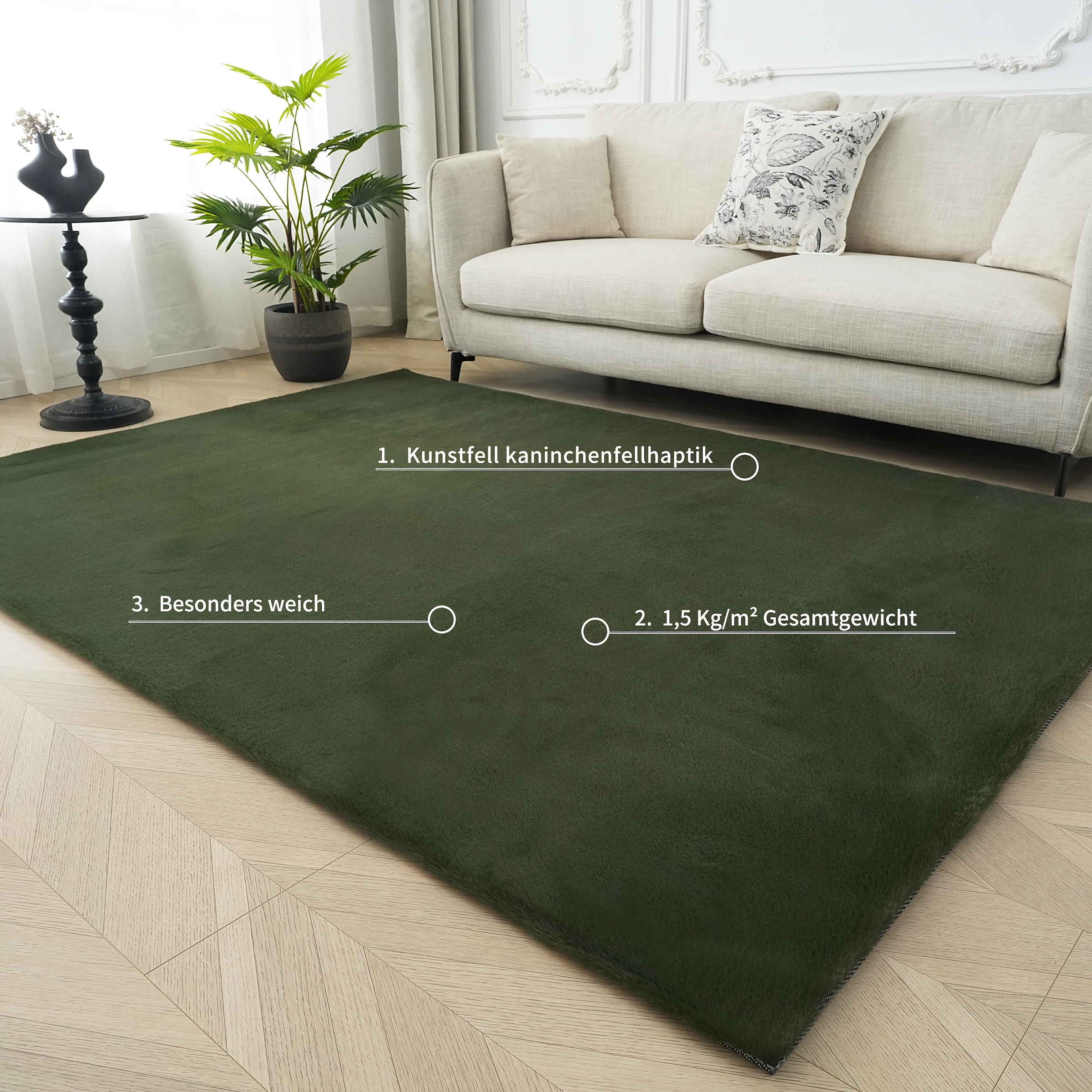 Bruno Banani Fellteppich »Rabbit 2, Kunstfell Teppich, Modern«, rechteckig, 25 mm Höhe, Kaninchenfell-Haptik, sehr weich, Wohnzimmer, Schlafzimmer, Esszimmer