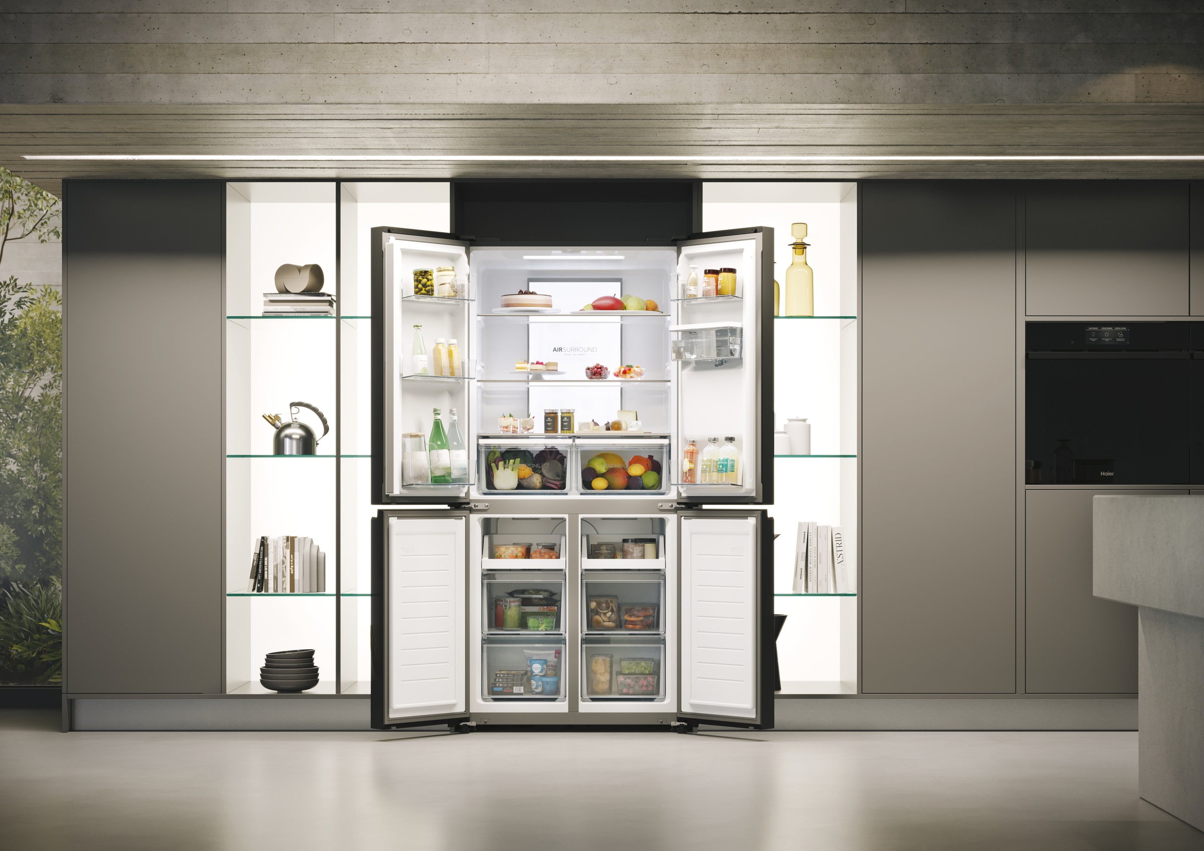 Haier Multi Door »HCR7818DWPT«, HCR7818DWPT, 181,5 cm hoch, 83,3 cm breit, höhenverstellbare Füße vorne und Transportrollen
hinten