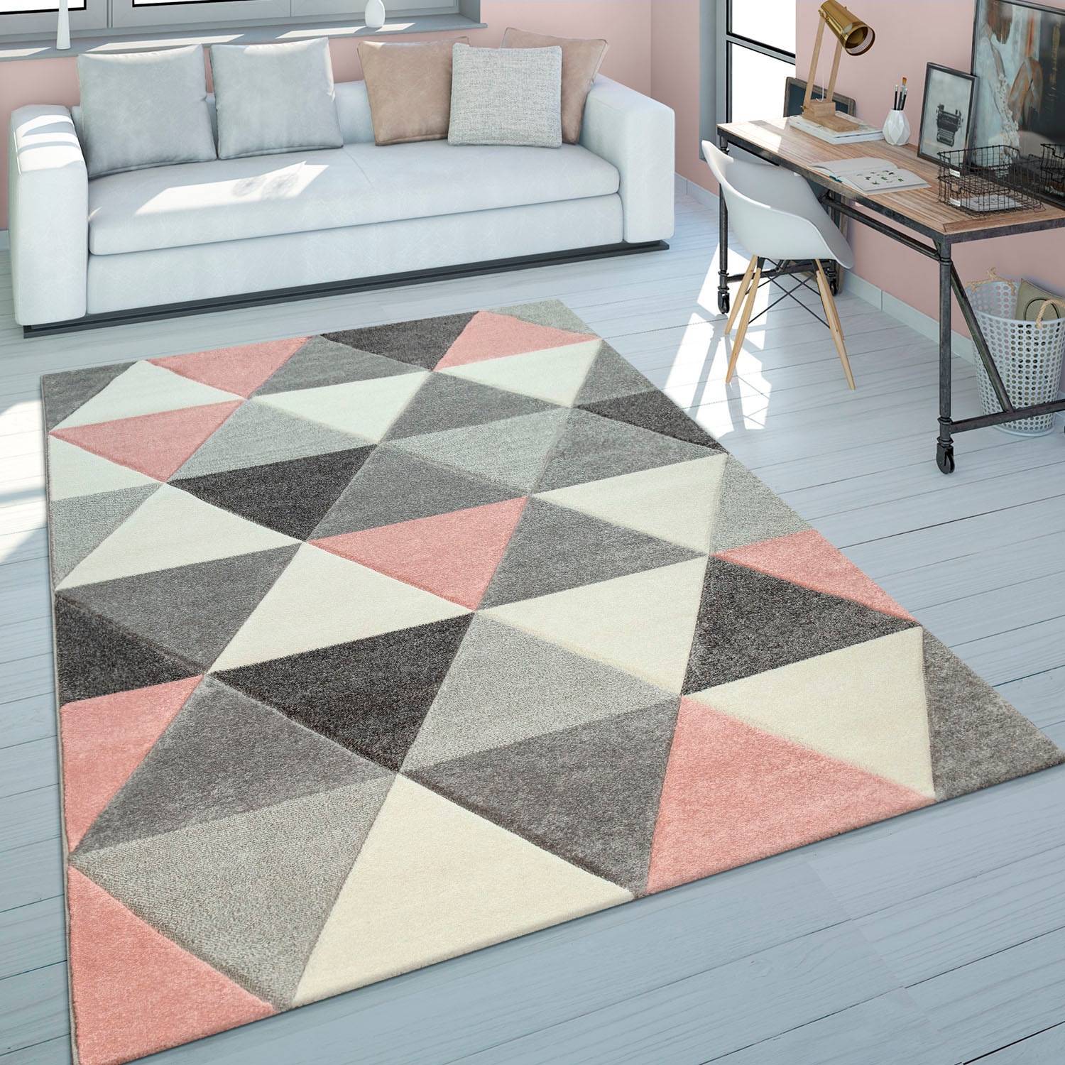 Paco Home Teppich »Lara 276«, rechteckig, 16 mm Höhe, Kurzflor, modernes geometrisches Design, Pastell-Farben