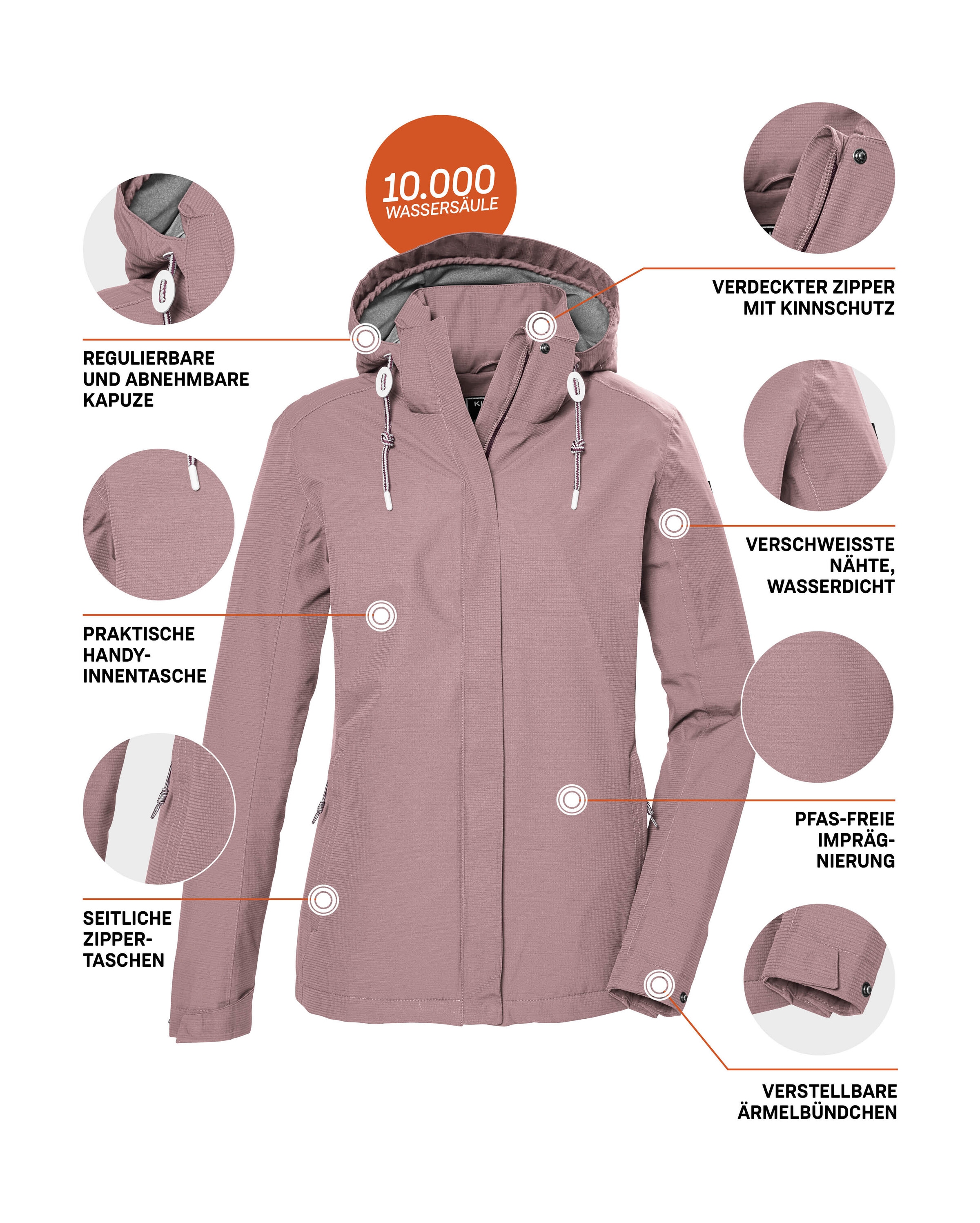 Killtec Outdoorjacke »KOS 61 WMN JCKT«, Funktionsjacke: wasser- und winddicht, atmungsaktiv, abnehmbare Kapuze