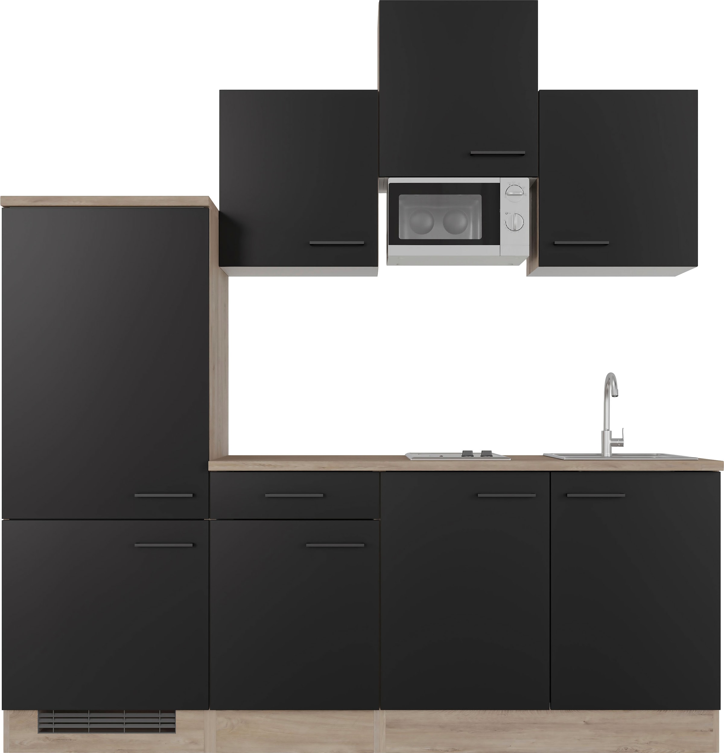 Flex-Well Exclusiv Küchenzeile Capri 210 cm Schwarz Matt-Endgrain Oak günstig online kaufen