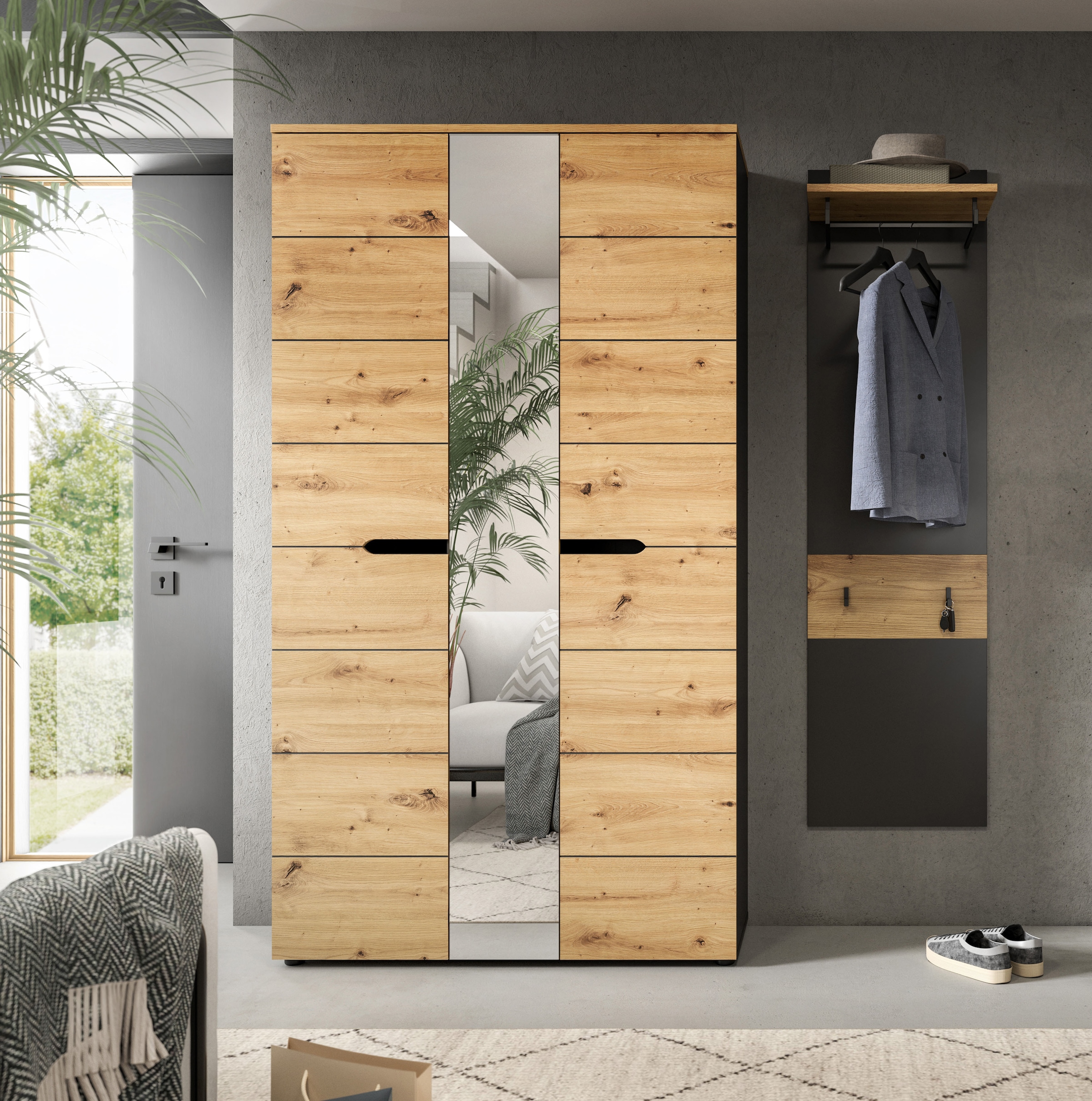 Home affaire Garderoben-Set »REHAT, TOPSELLER!, 2-teilig, Breite 165 cm, individuell stellbar« Set, best. aus: Garderobenschrank & Garderobenpaneel, 2 Stk. tlg.