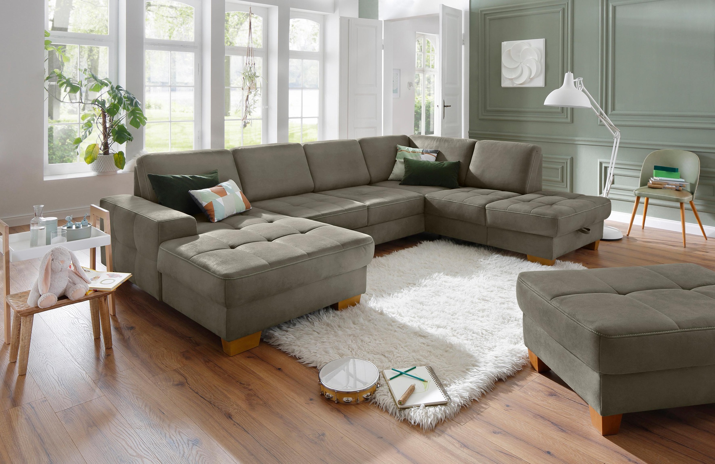 Home affaire Wohnlandschaft »Puccini U-Form«, mit Federkern, Sitztiefenverstellung, Kontrastnaht