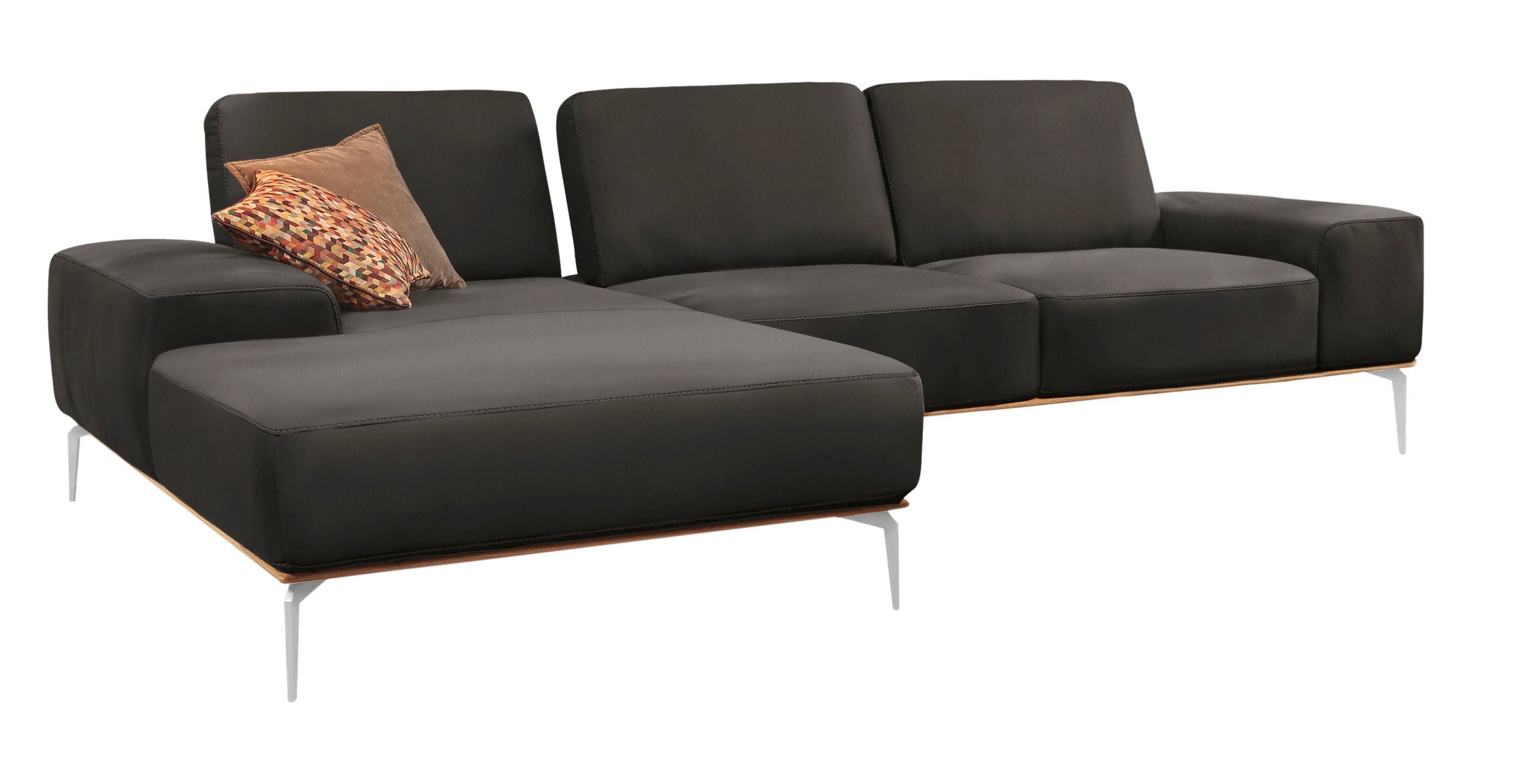 W.SCHILLIG Ecksofa »run, Designsofa mit tollem Sitzkomfort, bequem, L-Form«, mit elegantem Holzsockel, Füße in Chrom glänzend, Breite 319 cm