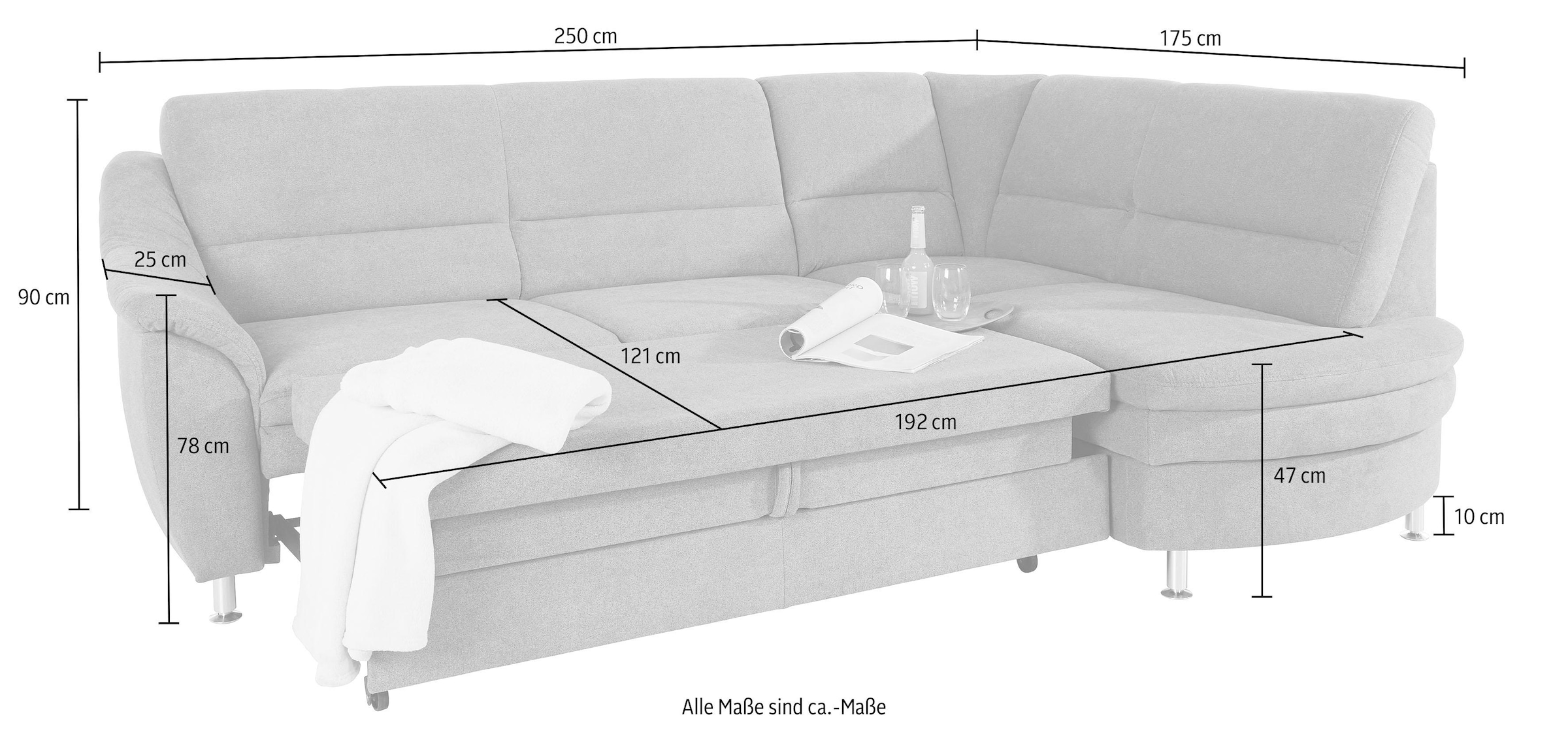 Places of Style Ecksofa »Cardoso L-Form«, Federkern, wahlweise mit Bett, Schubkasten