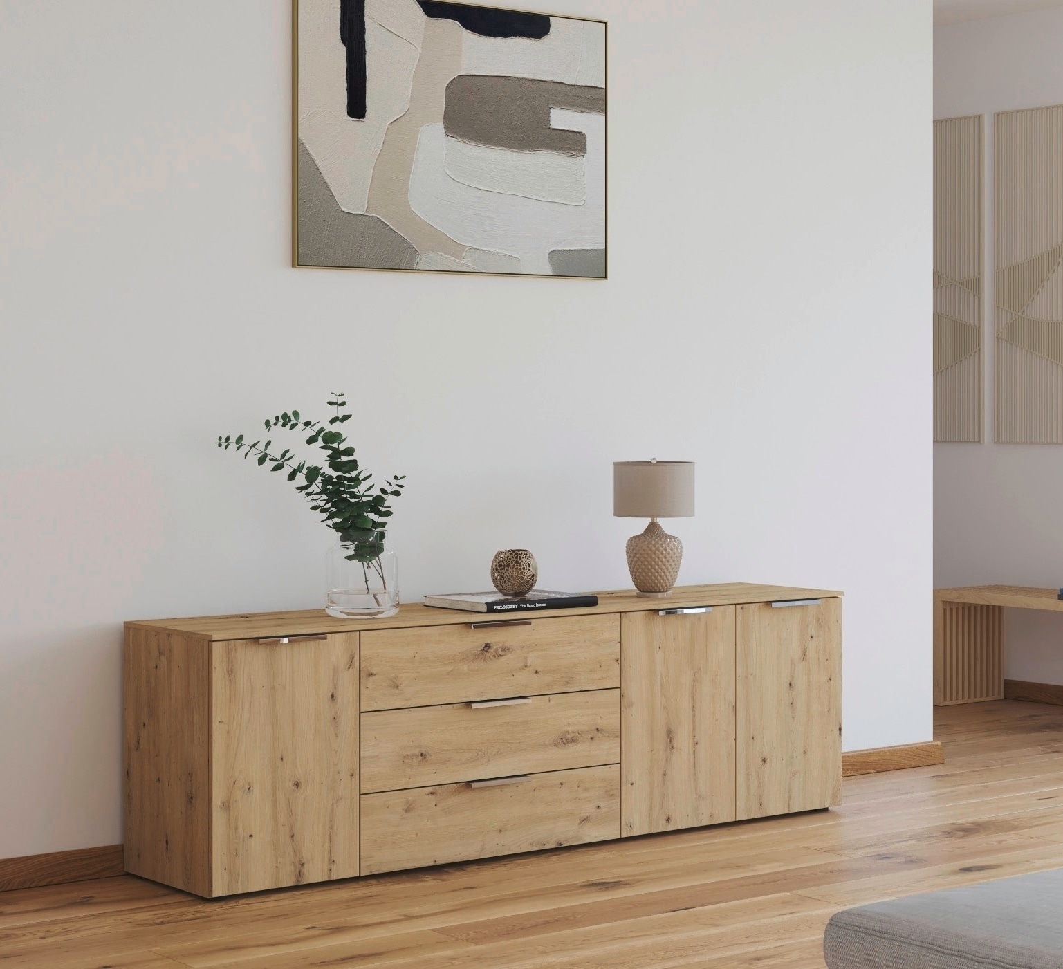 rauch Schubkastenkommode »Kommode Türkommode Sideboard Kombikommode FLIPP«, (Breite 200 cm mit 2 Einlegeböden), 3-türig mit 3 Schubladen und Soft-Close-Funktion