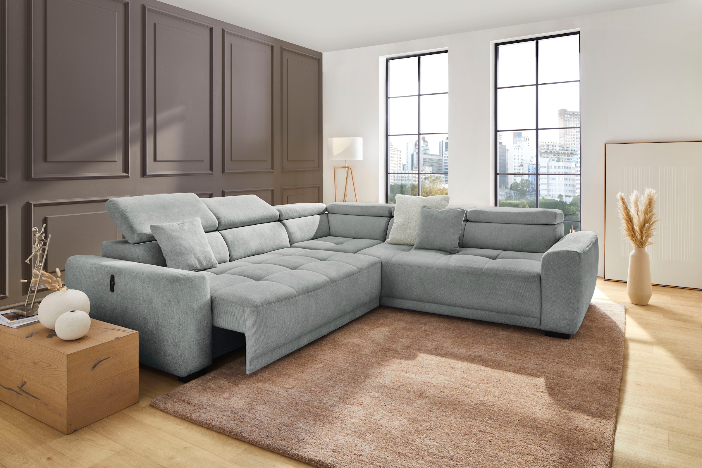 Jockenhöfer Gruppe Wohnlandschaft »Monza L-Form, B: 292x292 cm, mit 30 cm elektr. Sitztiefenverstellung« 140kg Belastbarkeit je Sitz, Kopfteilverstellung & USB-Anschluss