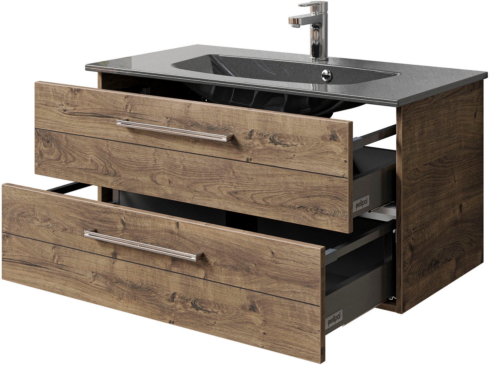 Saphir Waschtisch »Serie 6025 Mineralmarmor-Waschtisch mit Unterschrank, 97 cm breit«, Waschplatz mit 2 Schubladen, hängend, verschiedene Ausführungen