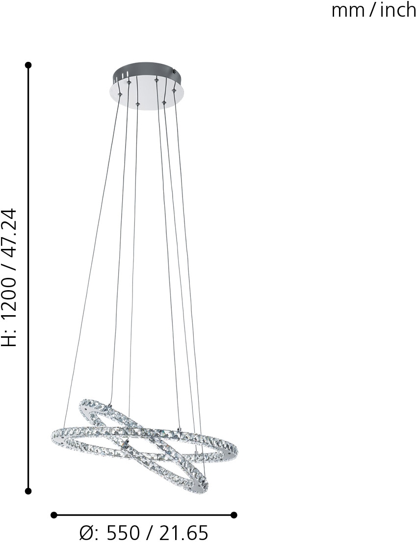 EGLO Hängeleuchte »VARRAZO Pendellampe, Stahl und Glas, Hängelampe, Esszimmerlampe, Lampe«, 1 flammig, Leuchtmittel LED-Board | LED fest integriert, Hängeleuchte, Wohnzimmerlampe, H120 x Ø55 cm, chrom,
29W inkl.