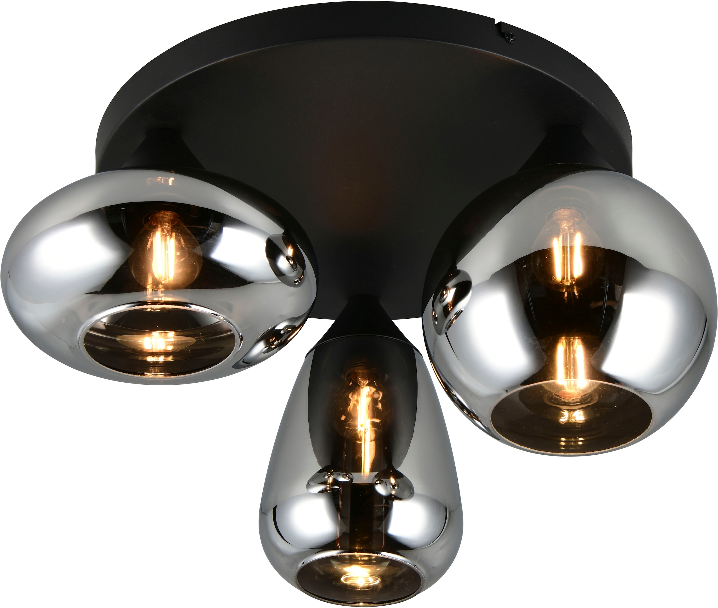 TRIO Leuchten Deckenleuchte »Lumina, Deckenlampe 3-flammig mit Glasschirm, exkl 3x E14 , max 10W« E14 1 Stk. warmweiß - kaltweiß Ø 49 cm Höhe 25 cm, spiegelnde Glas Lampenschirme in 3 modernen Formen