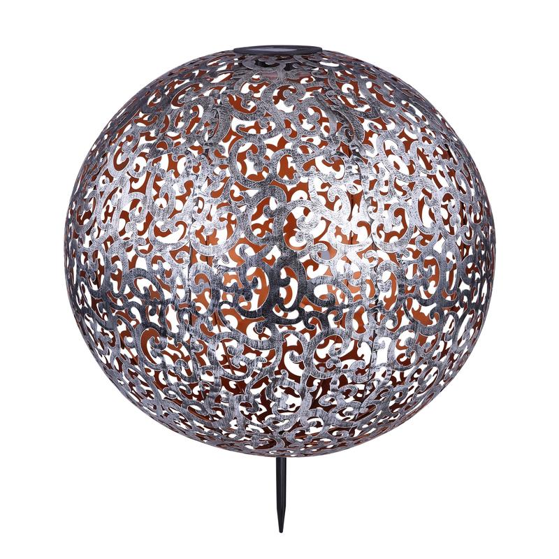 GLOBO LIGHTING LED Solarleuchte »SOLAR« LED-Modul 1 Stk. Warmweiß Solarlampe für Garten, Toller Lichteffekt, Solarkugel mit Erdspieß silberfarben