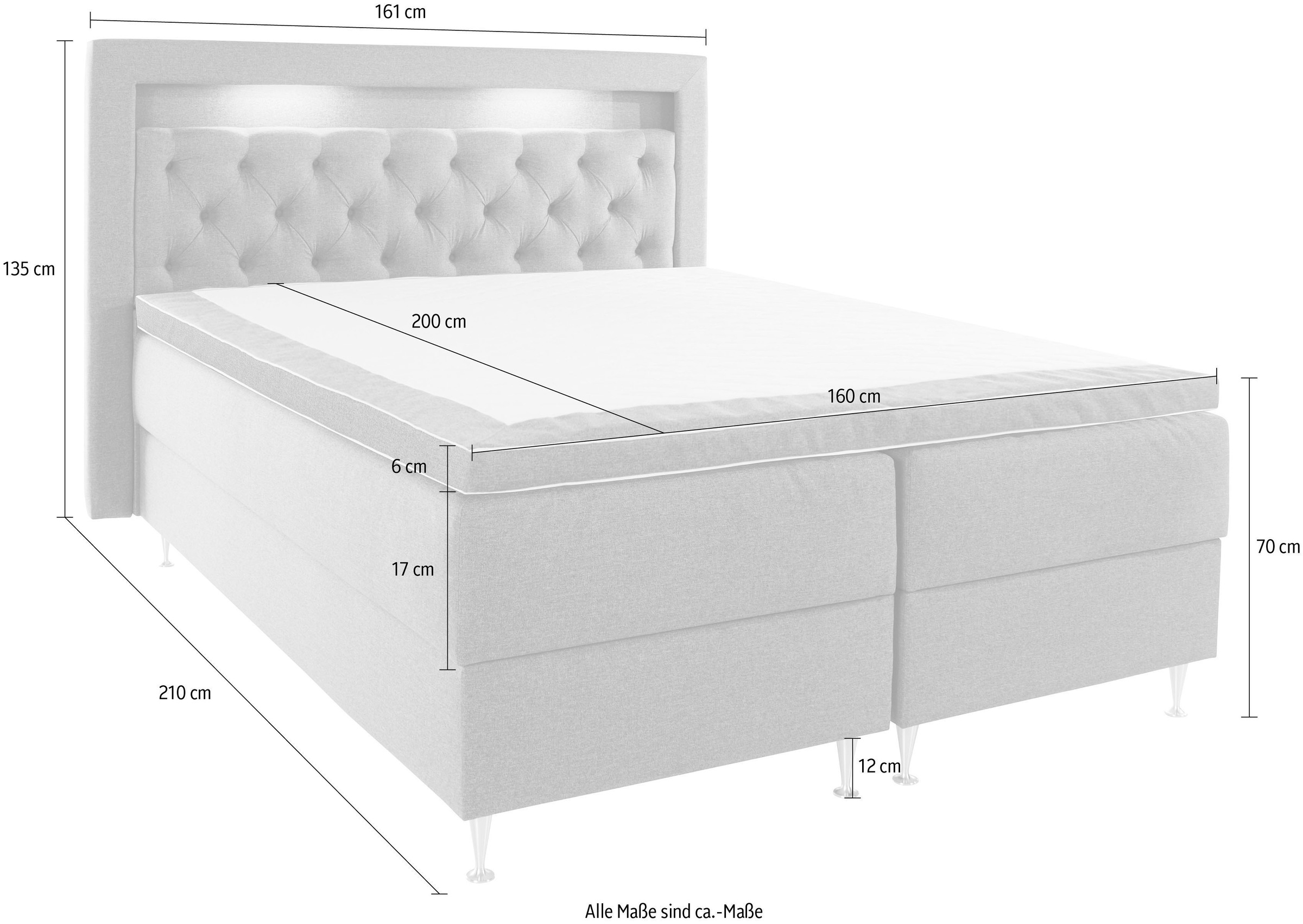 7. Bild von Leonique Boxspringbett »Kingsley«, mit LED Beleuchtung, inklusive Matratze und Topper