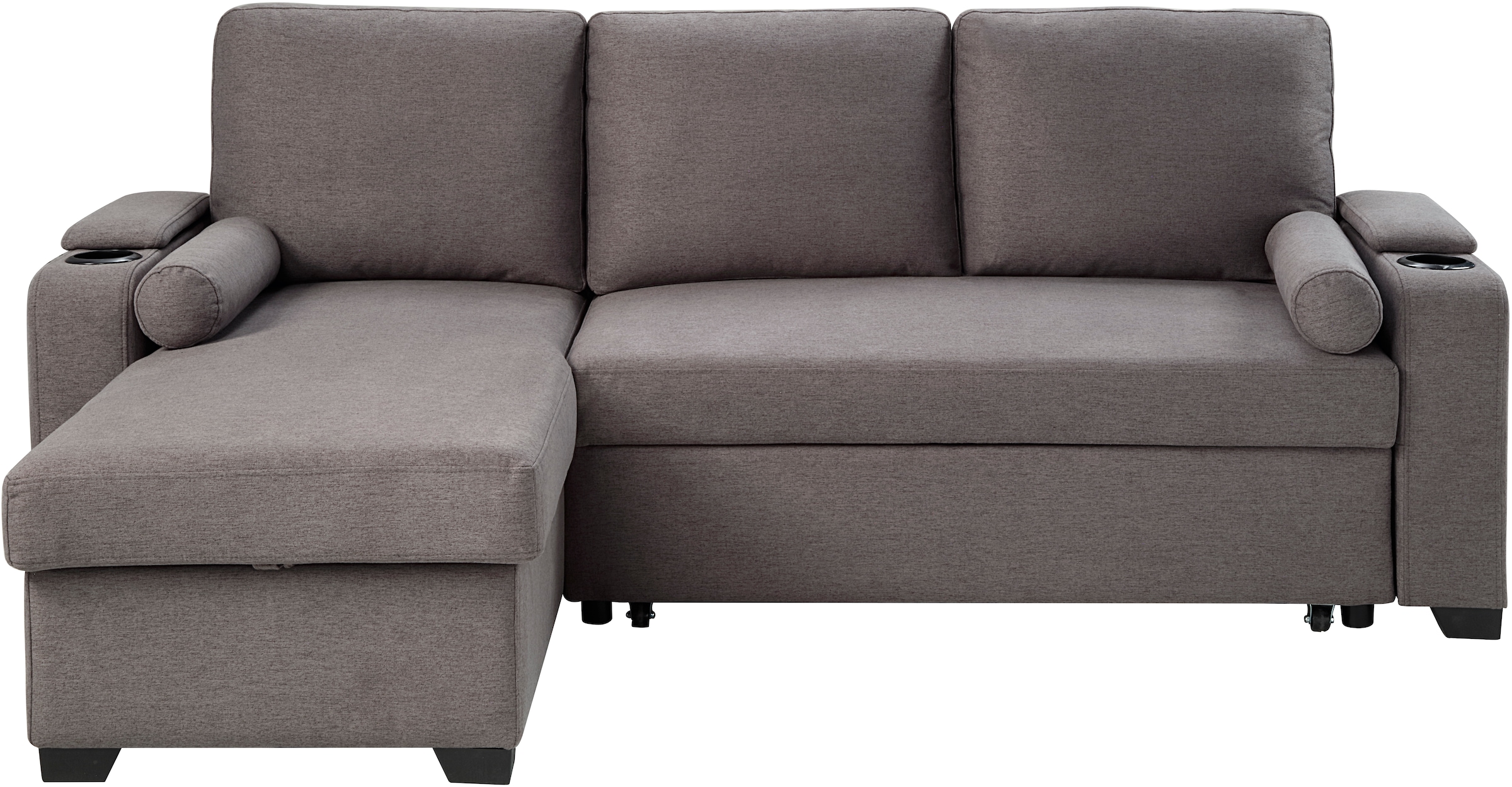 ATLANTIC home collection Ecksofa »Gorje L-Form«, mit Schlaffunktion, Stauraum, Becherhalter, Staufächer & Kissenrollen