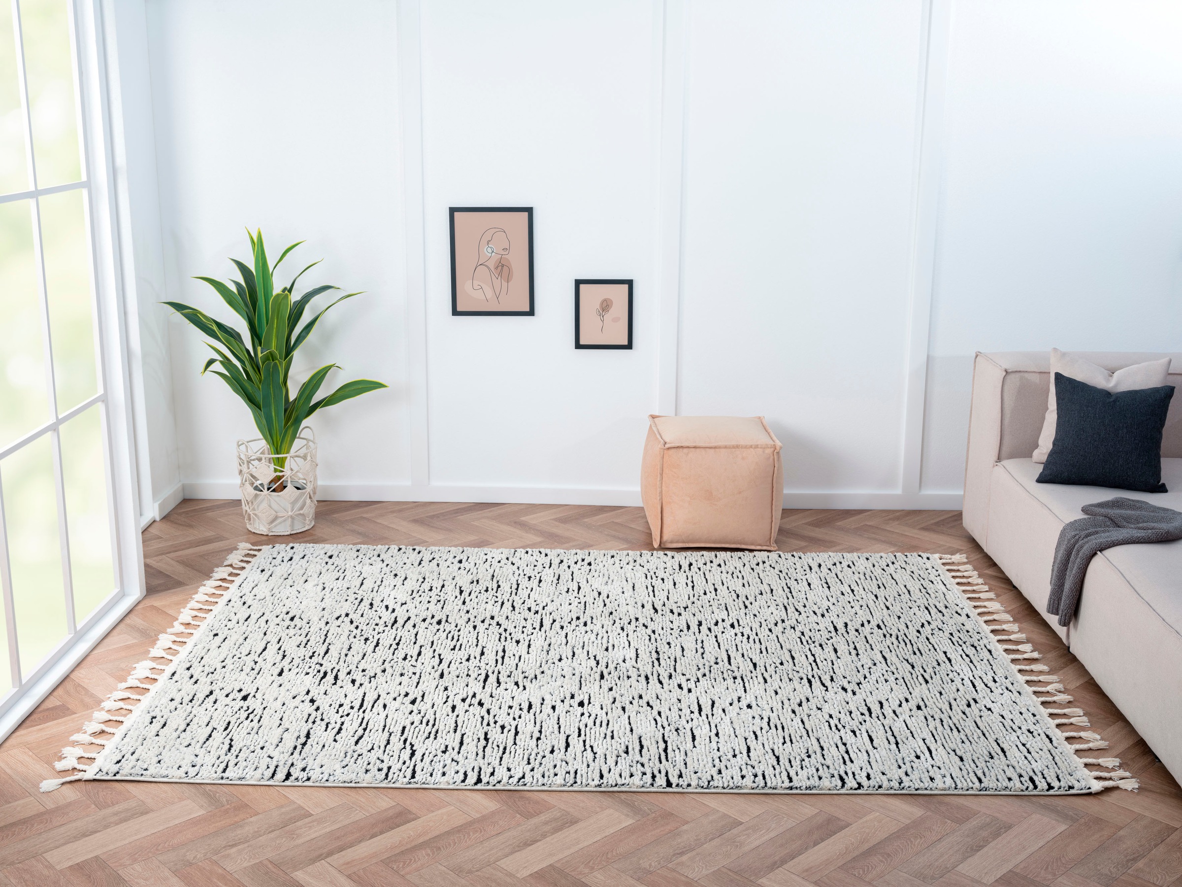 Myflair Möbel & Accessoires Hochflor-Teppich »Moroccan Rockface Lagerräumung«, rechteckig, 24 mm Höhe, modern, marokkanisches Design, meliert, flauschig weich, mit Fransen