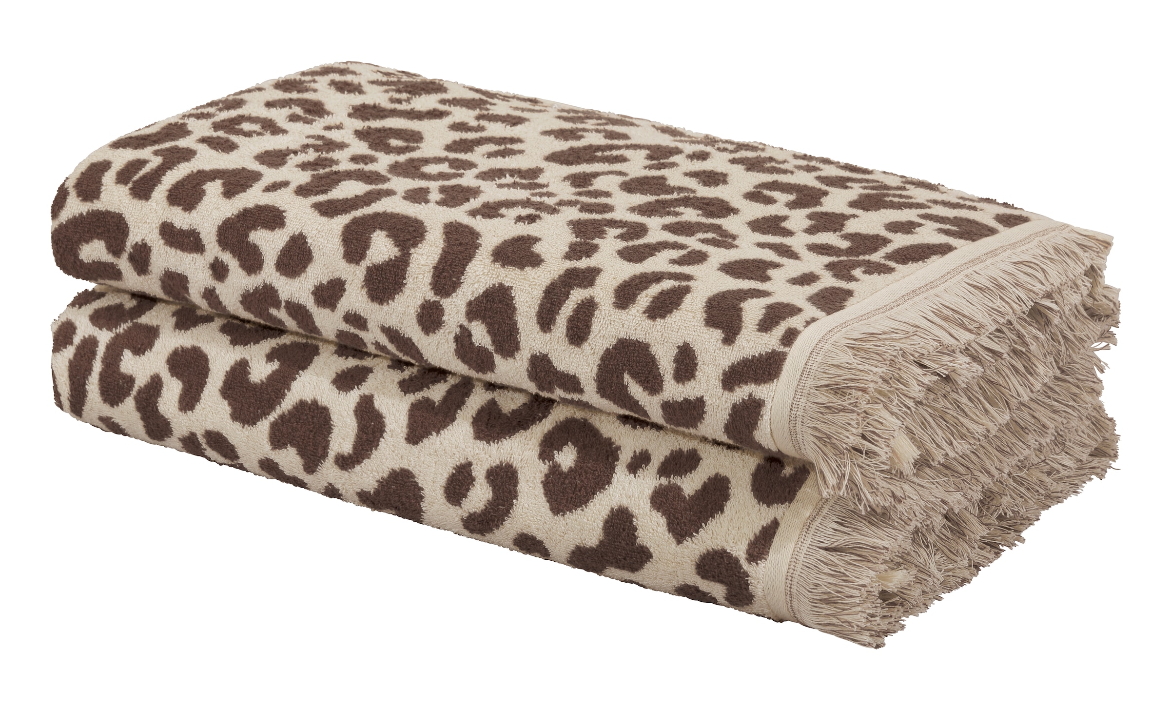 OTTO home Strandtuch »Tiffani, Leopardenmuster, Premium Strandtücher 2-tlg, 500 gr/m²« 90x180 cm, Animal Print, Leo, modern, Urlaub, mit Fransen