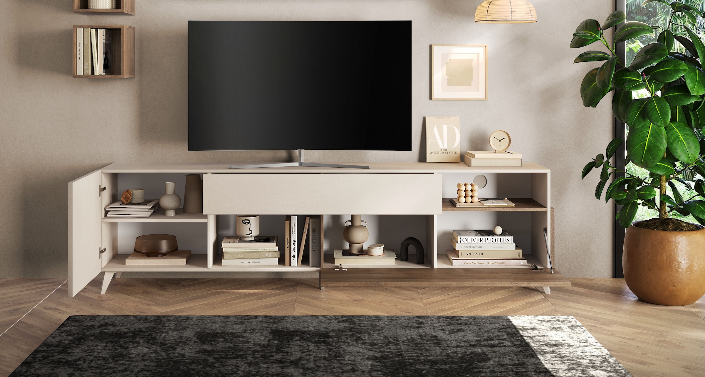 INOSIGN Lowboard »Monaco Breite 241 cm, TV-Schrank mit 1 Tür, 1 Klappe u. 1 Schubkasten«, Fernsehtisch, TV-Board, Soft/Self Closing