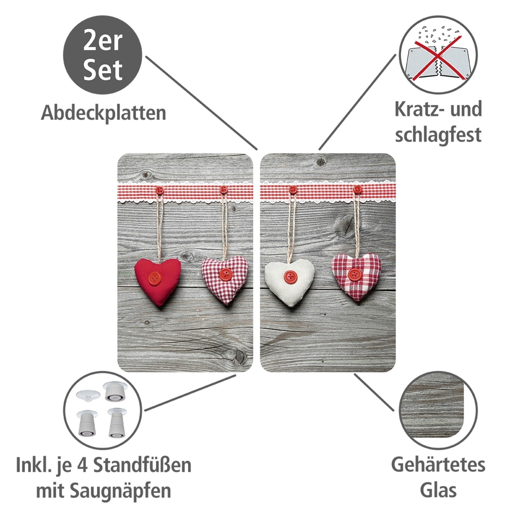 WENKO Herd-Abdeckplatte »Universal Modell Herzen«, (Set, 2 tlg.), Herdabdec günstig online kaufen