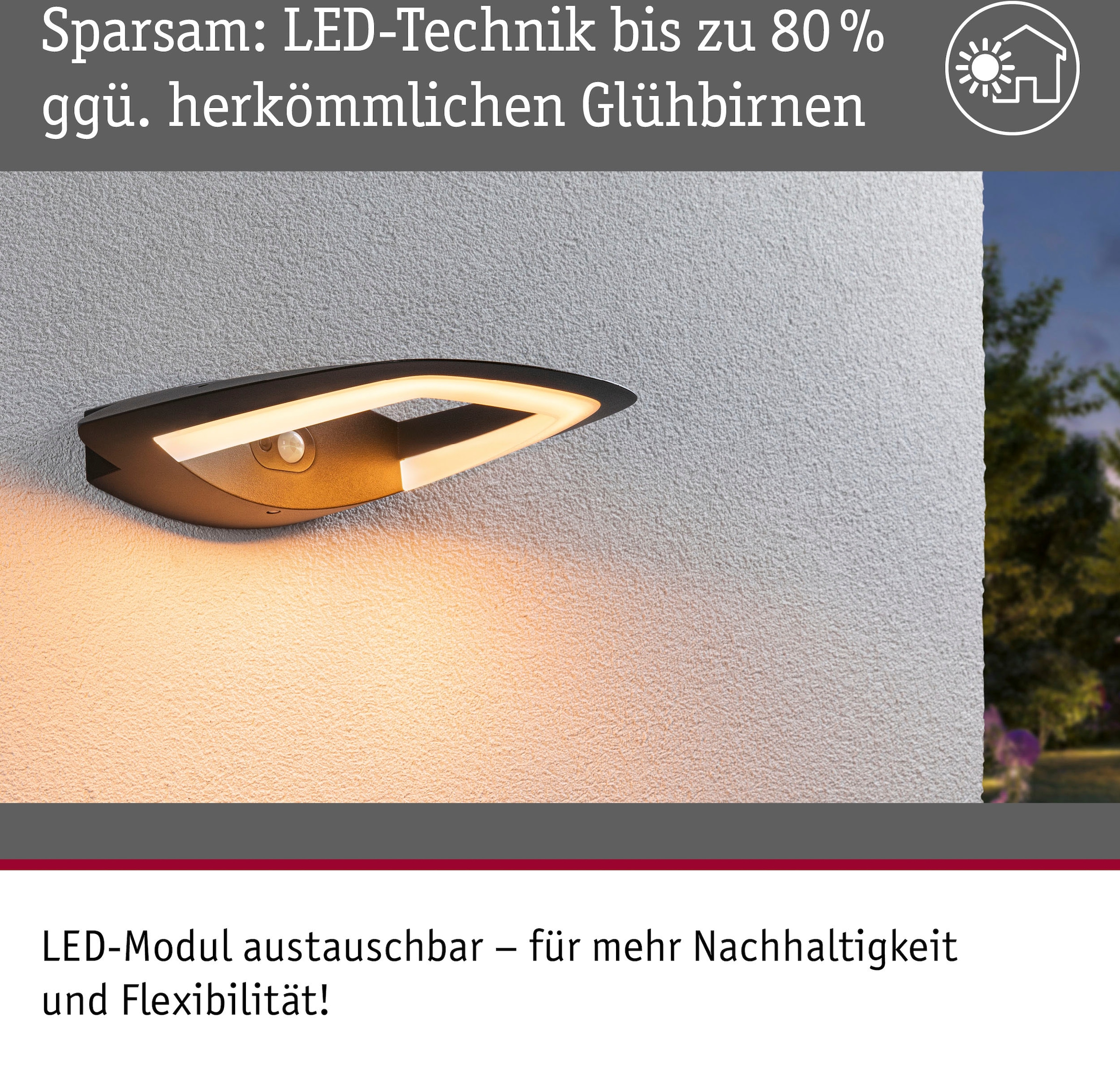 Paulmann LED Außen-Wandleuchte »Outdoor 230V Akena PIR Insect Freindly anthrazit«, 1 flammig, Insektenfreundlich