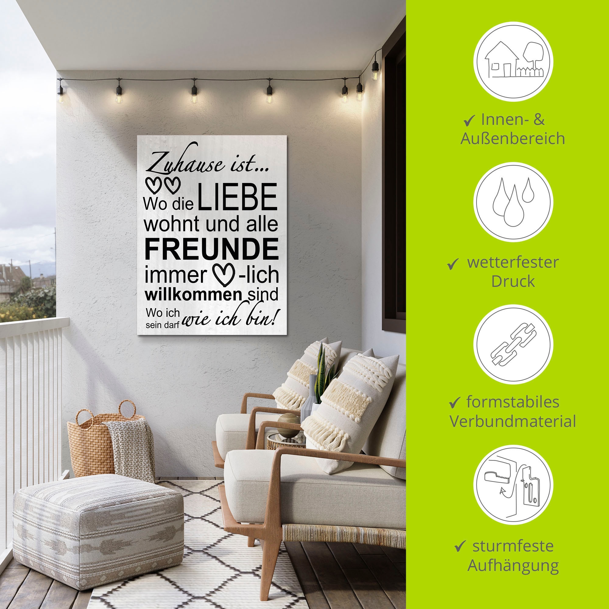 Artland Wandbild »Wo die Liebe wohnt«, Sprüche & Texte, (1 St.), als Alubild, Outdoorbild, Leinwandbild, Poster, Wandaufkleber