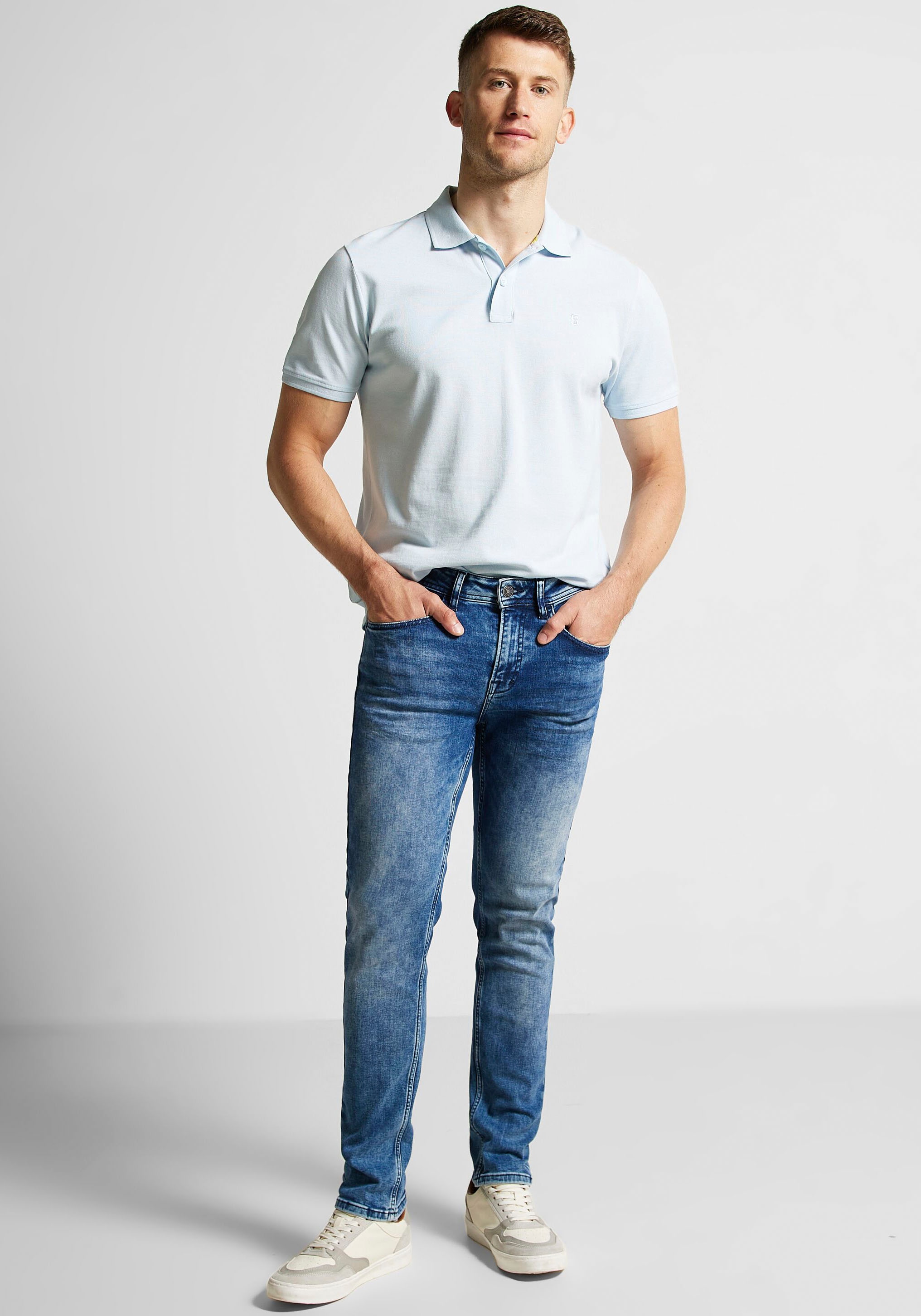 STREET ONE MEN Regular-fit-Jeans, mit cooler Used-Optik