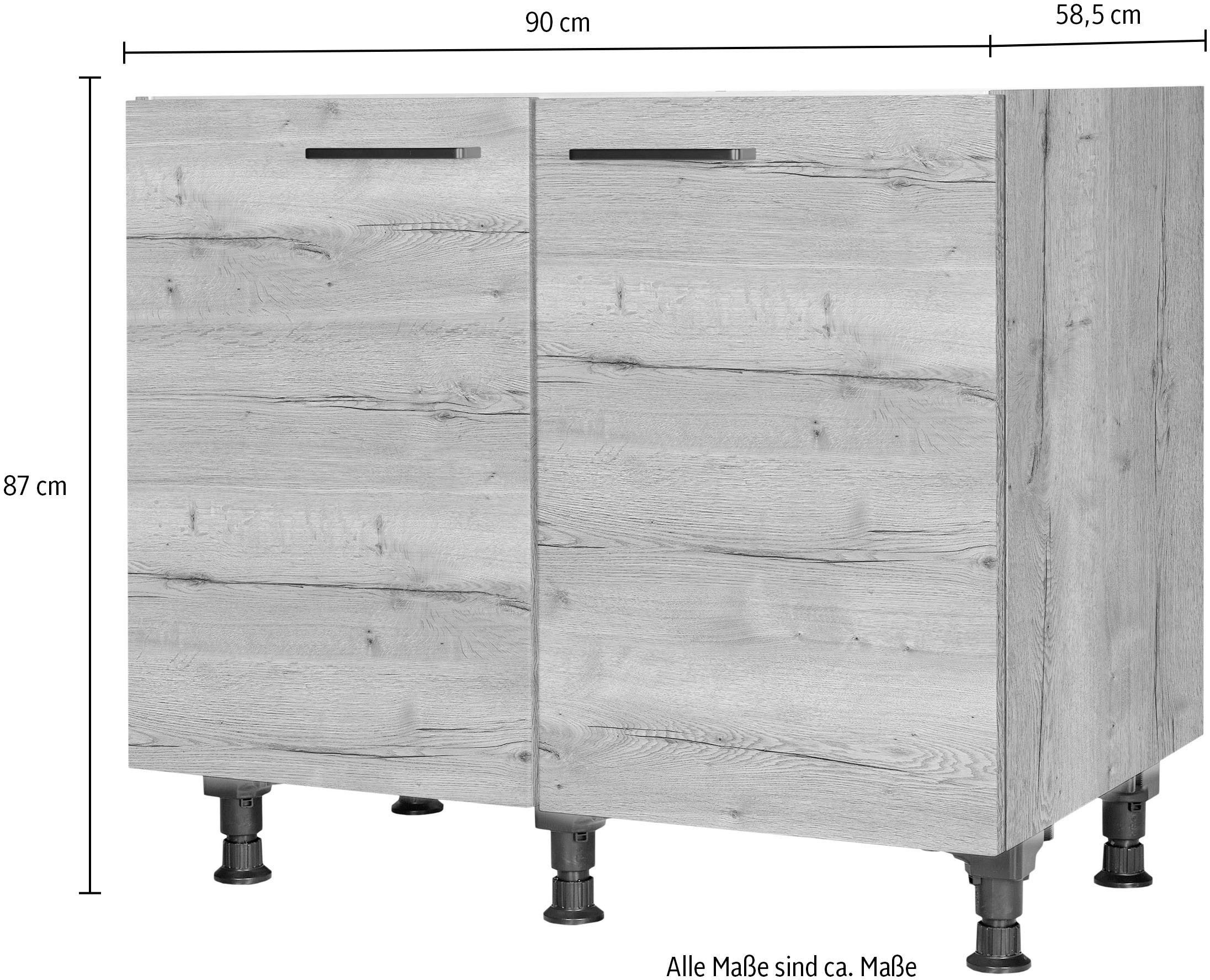nobilia® Spülenschrank »"Structura", vormontiert, mit höhenverstellbaren Sockelfüßen,« Breite 90 cm