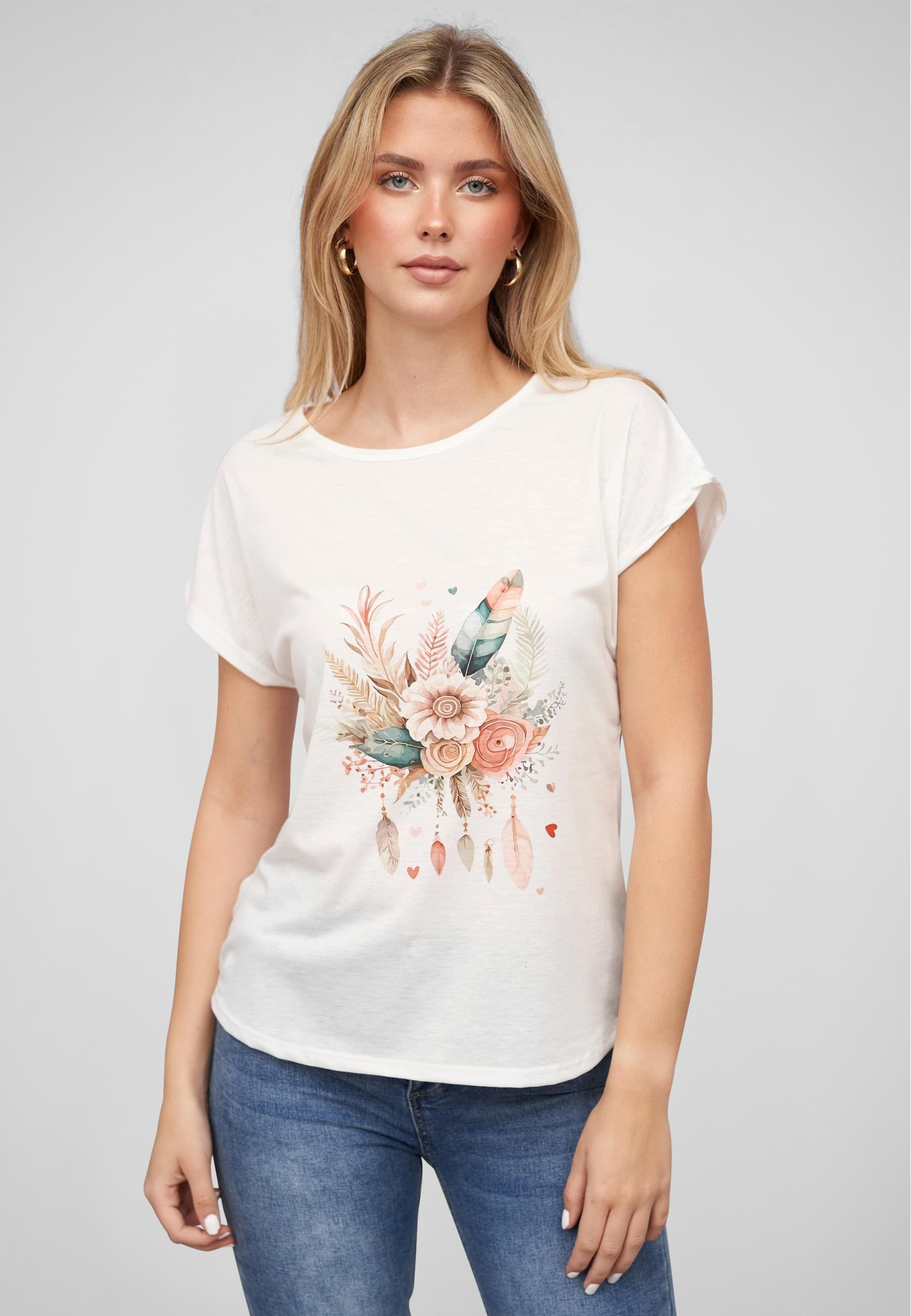 CLOUD 5IVE T-Shirt »CLOUD 5IVE Viskose T-Shirt mit Traumfänger-Blumen Print« 1 Stk.