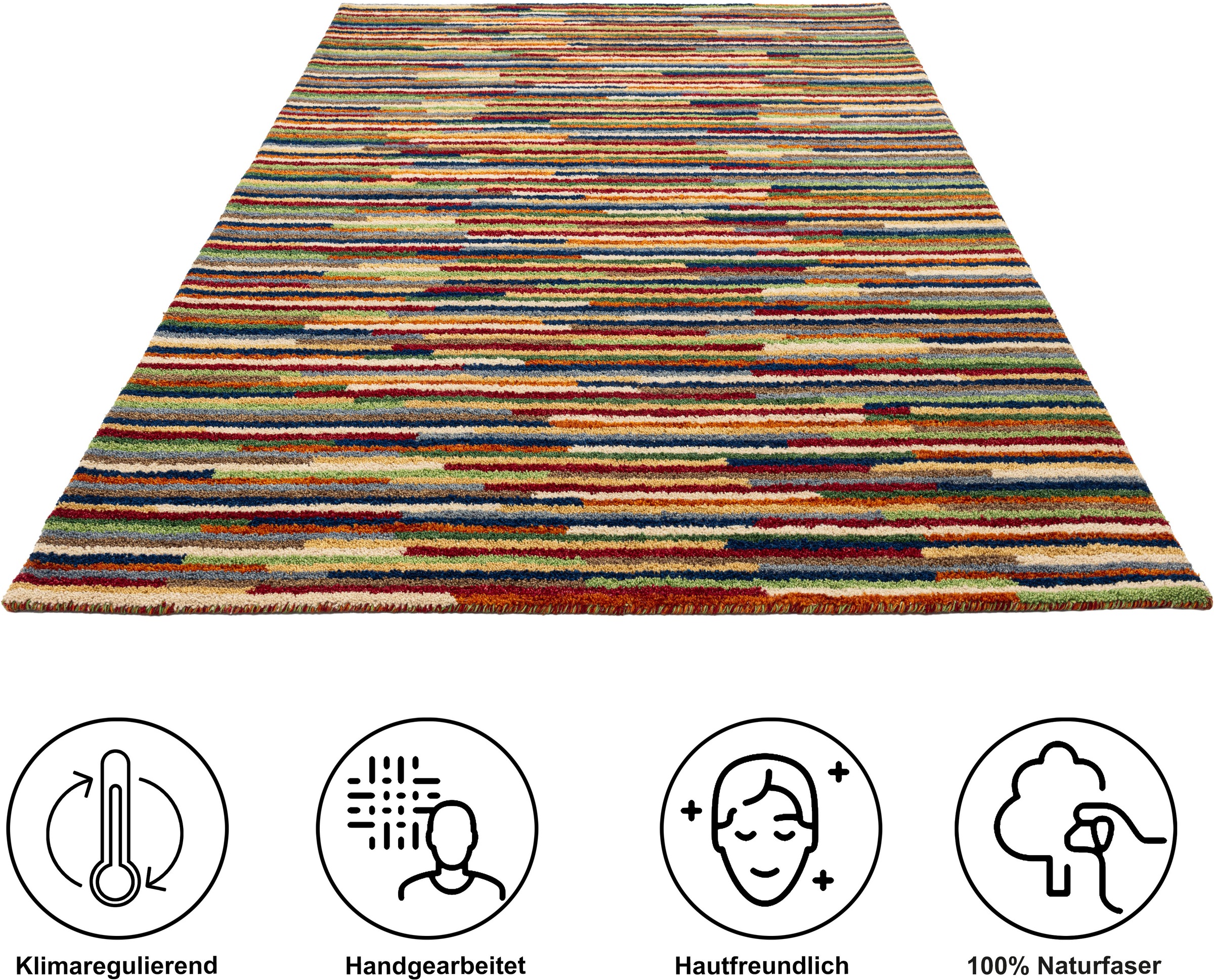 THEKO Wollteppich »Gabbeh Multi, Handgearbeitet, Teppich, meliert, reine Wo günstig online kaufen