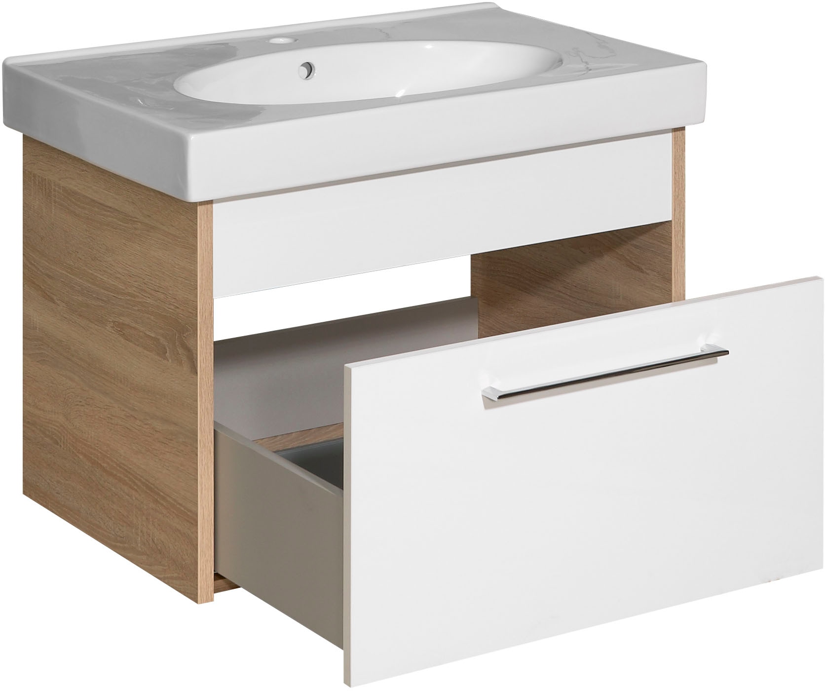 Saphir Badmöbel-Set »Quickset 382 5-teilig, Keramik-Waschtisch mit LED-Spiegelschrank«, (6 St.), Midischrank, Unterschrank, Hängeschrank, inkl. Türdämpfer, 8 Türen