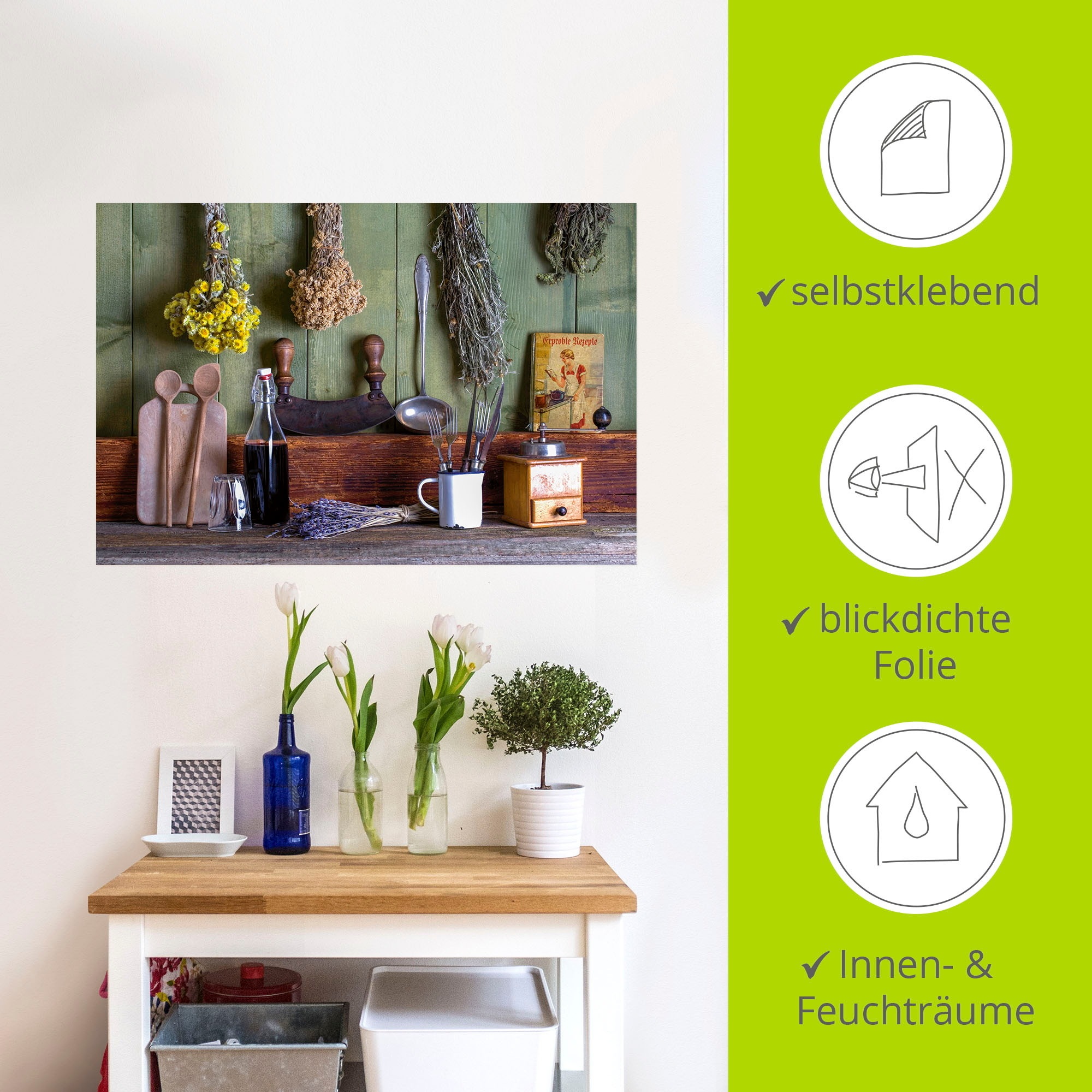 Artland Wandbild »Rustikale Küchenszene«, Innenarchitektur, (1 St.), als Alubild, Outdoorbild, Leinwandbild, Poster, Wandaufkleber