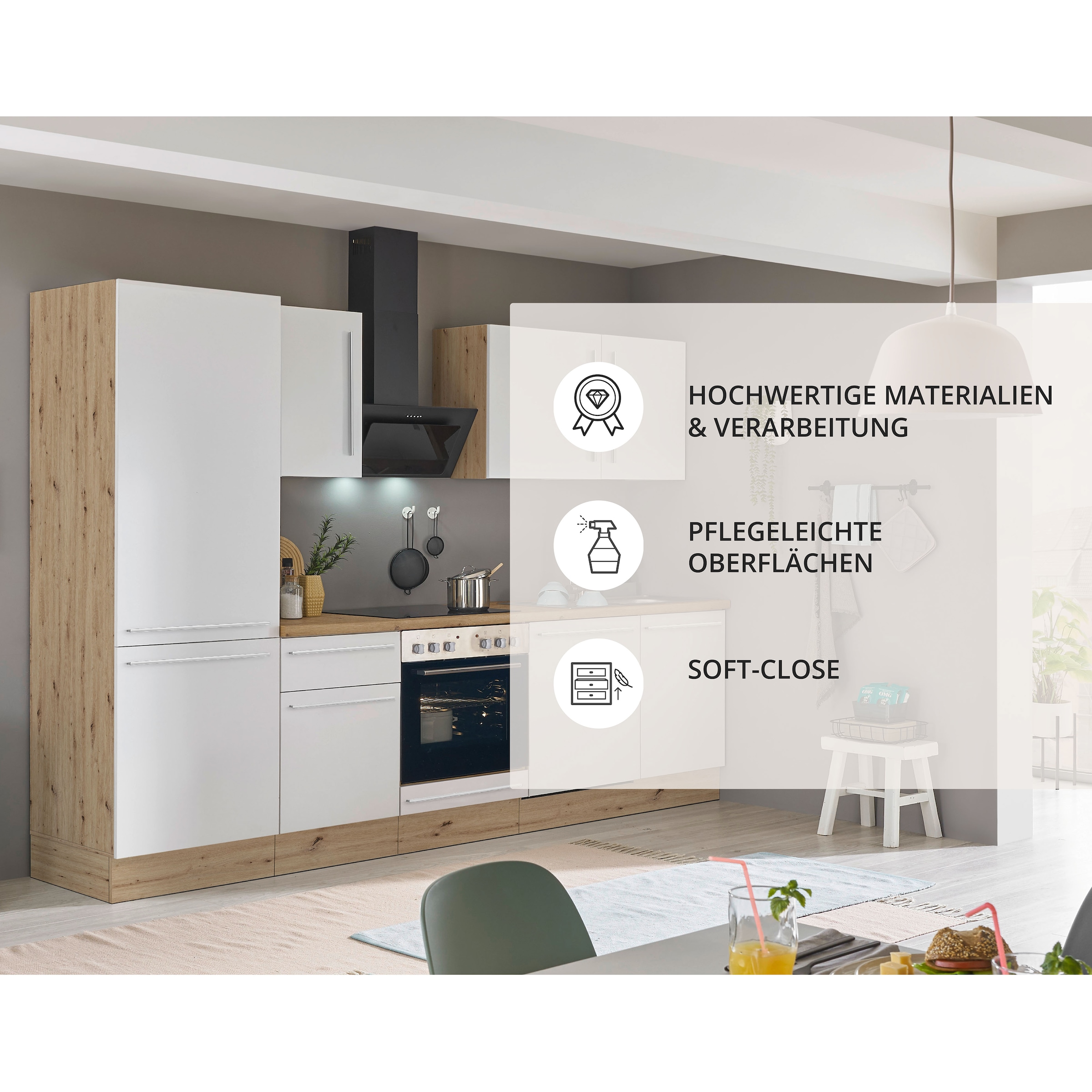 KOCHSTATION Küchenzeile »KS-Florida mit 38mm starker Arbeitsplatte« Breite 280 cm, wahlweise mit E-Geräten, Soft-Close-Funktion