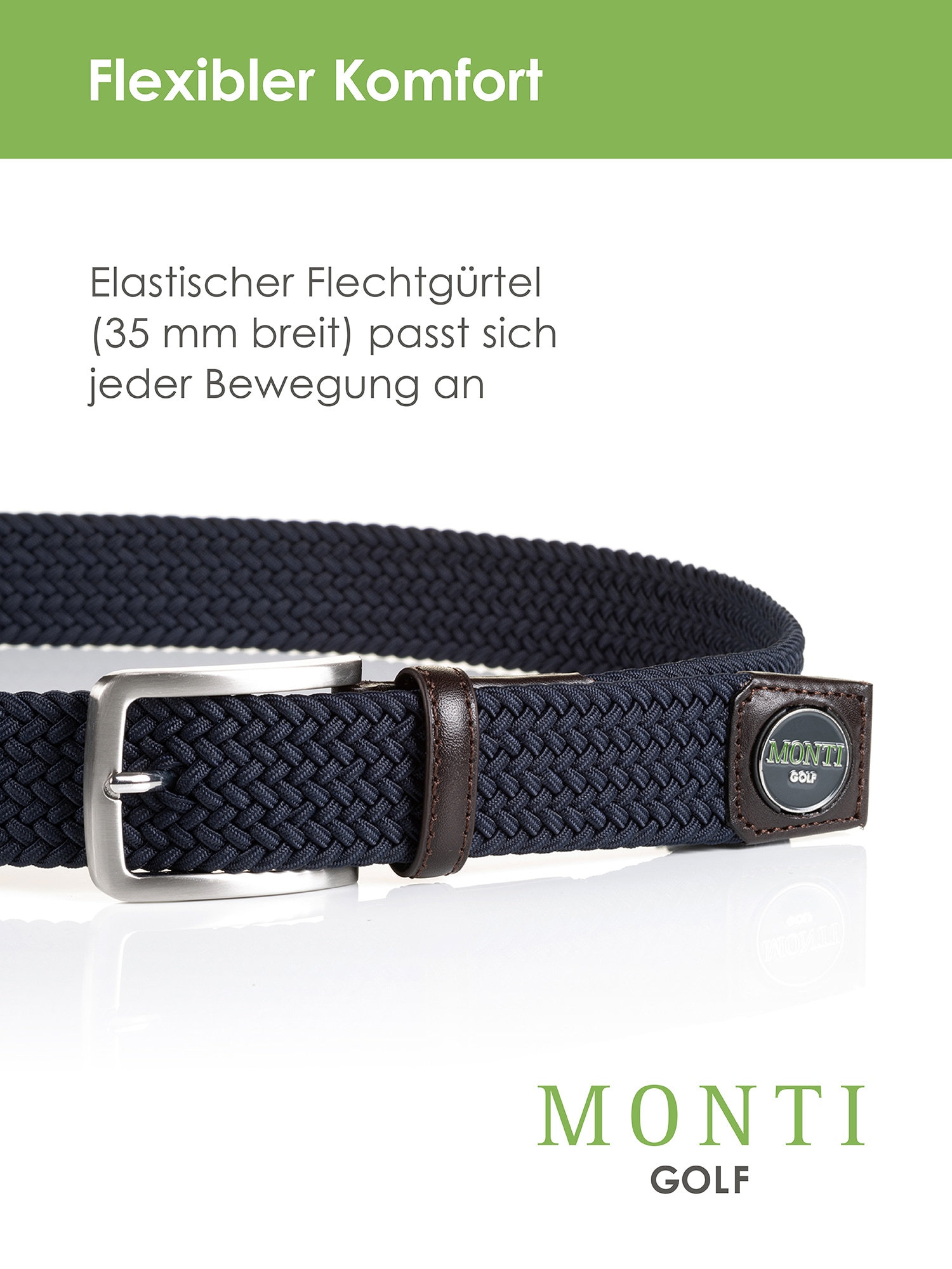 MONTI Flechtgürtel »BIRDIE«, elastisch, integrierter Ballmarker magnetisch, 3,5 cm breit