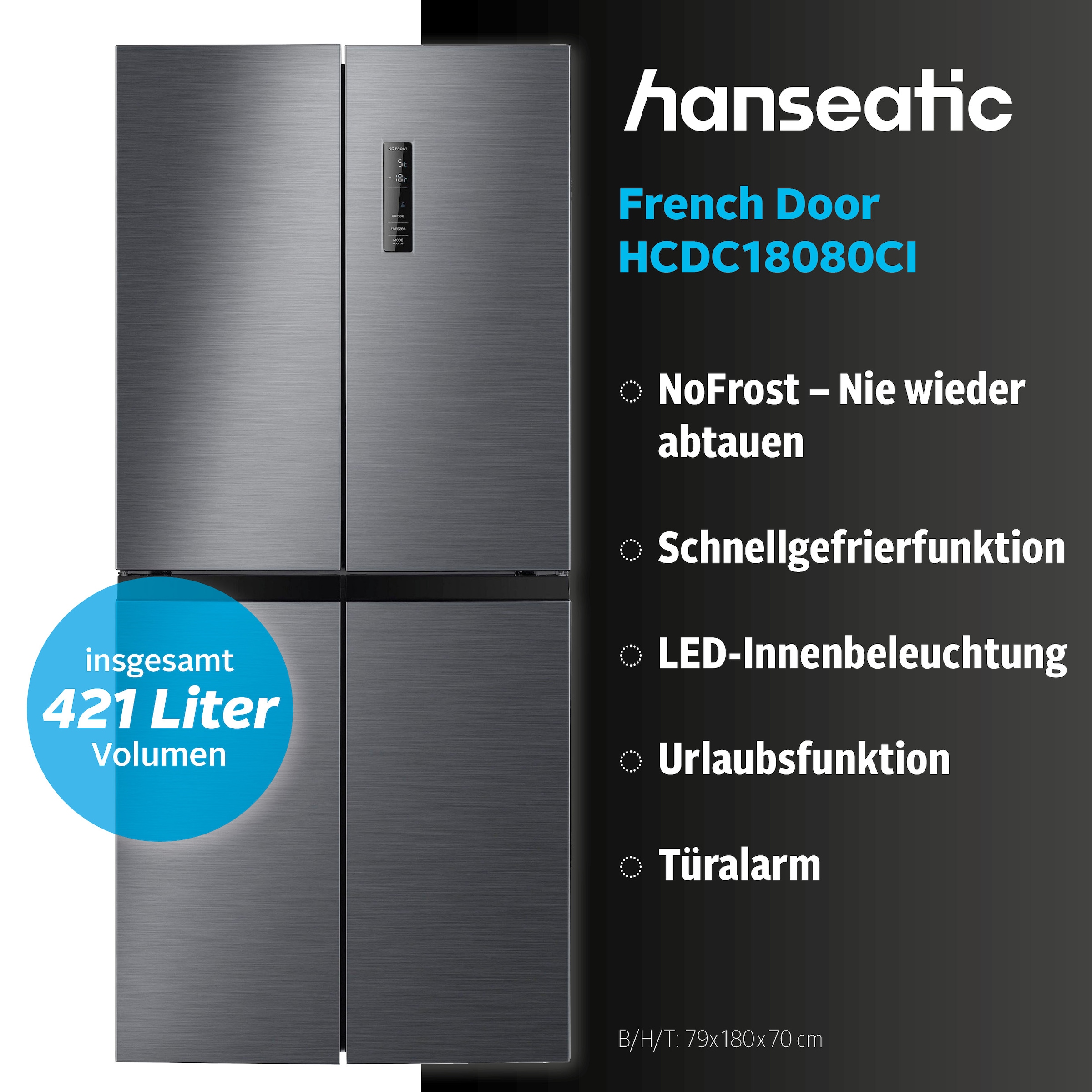 Hanseatic Multi Door »HCDC18080CI« 180 cm hoch 79 cm breit inkl. 3 Jahre Herstellergarantie