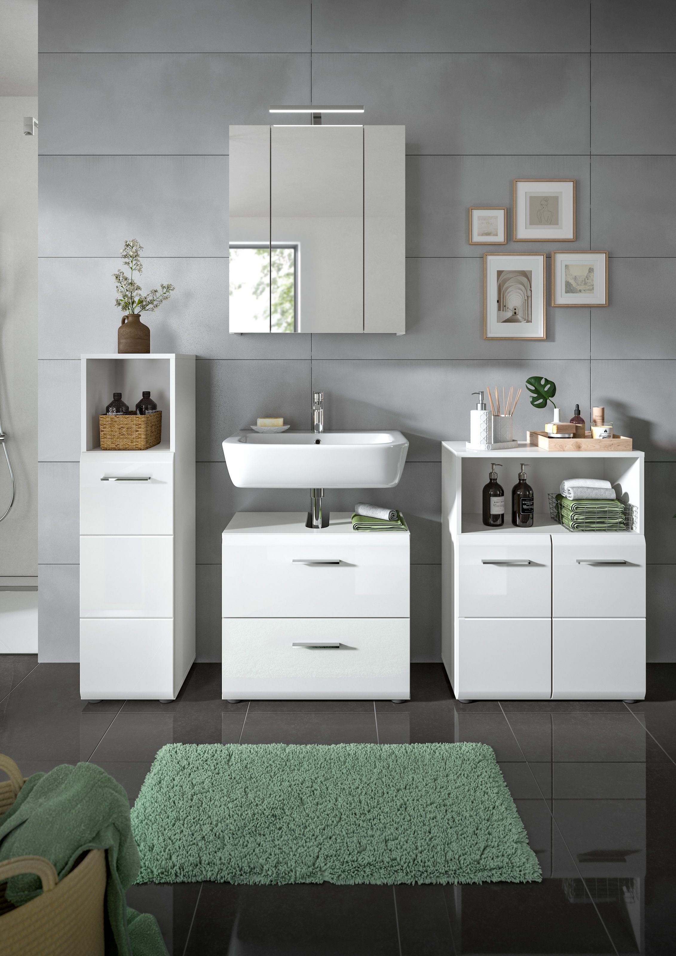 INOSIGN Badmöbel-Set »FLORENZ, TOPSELLER!, 2-teilige Badkombination, hochwertige MDF-Front«, (2-teiliges Set bestehend aus: 2 Midischrank breit), Bad-Kombination, Bad-Möbel, Badezimmer, Kombination, Kombi