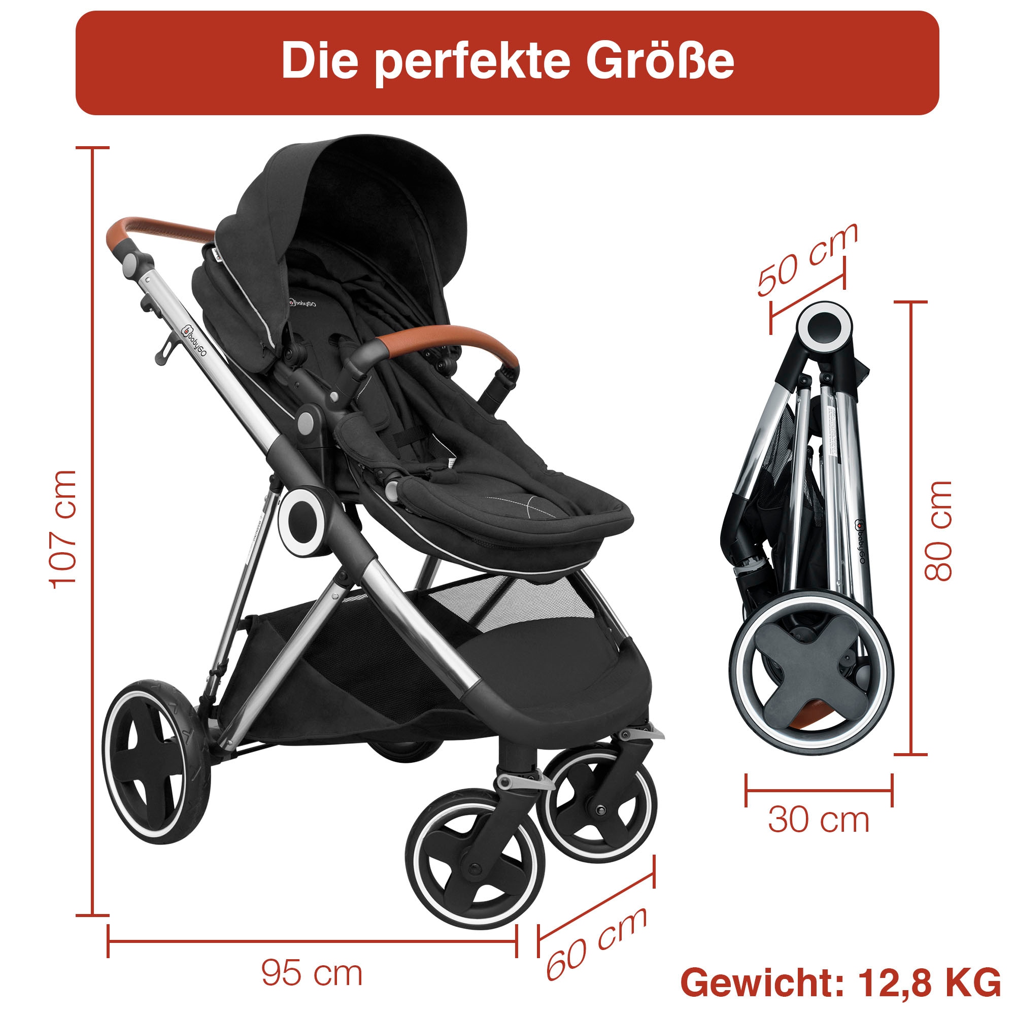 BabyGo Kombi-Kinderwagen »Halime 3in1«, inklusive Babywanne, Babyschale, Regenhaube & Wickeltasche