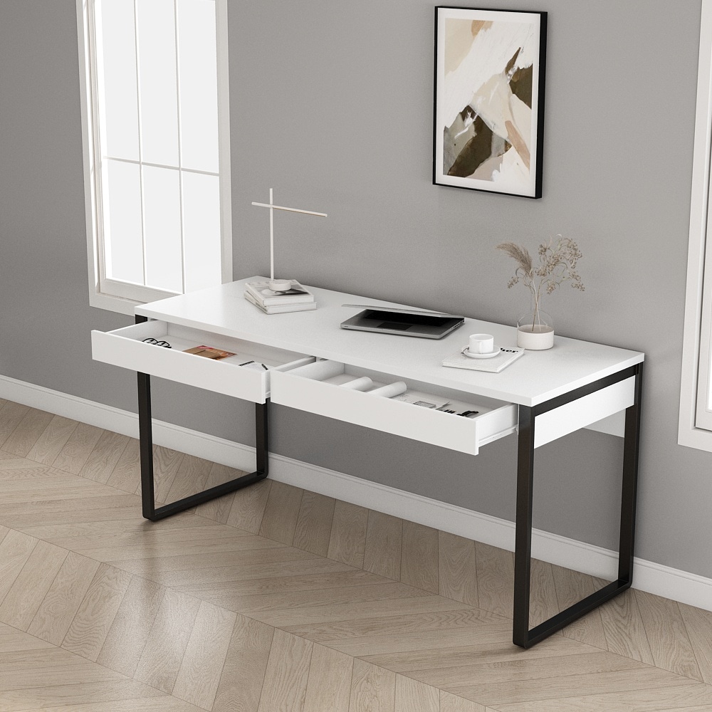 OTTO home Schreibtisch »Moid, Computertisch im modernen Design,« Breite 120/140/160 cm, mit Metallbeinen & Schublade