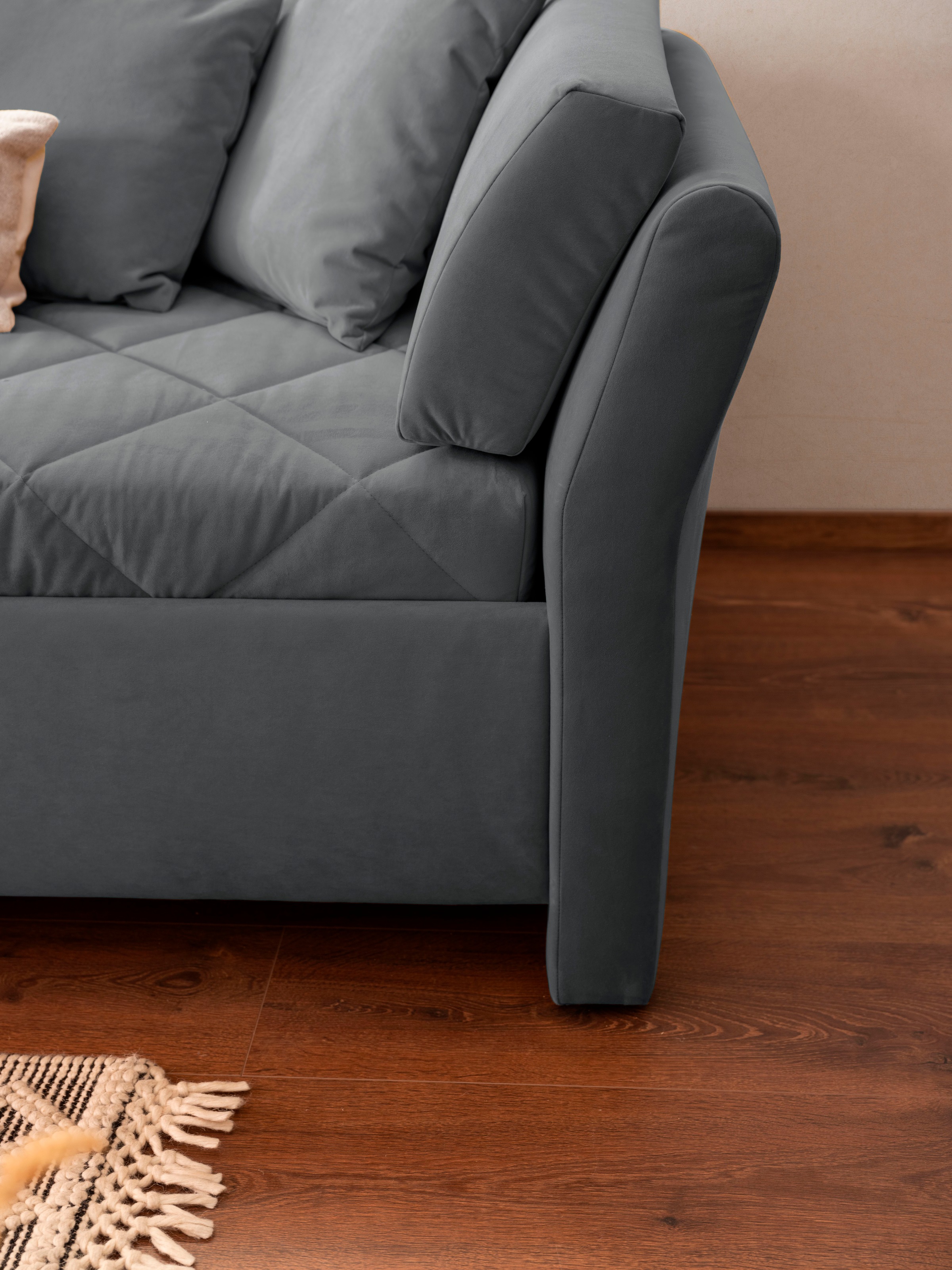 alina Schlafsofa, Bettkasten, Zierkissen-Set aus: 2 Stk. 40x40cm, 1 Stk. 30x30cm