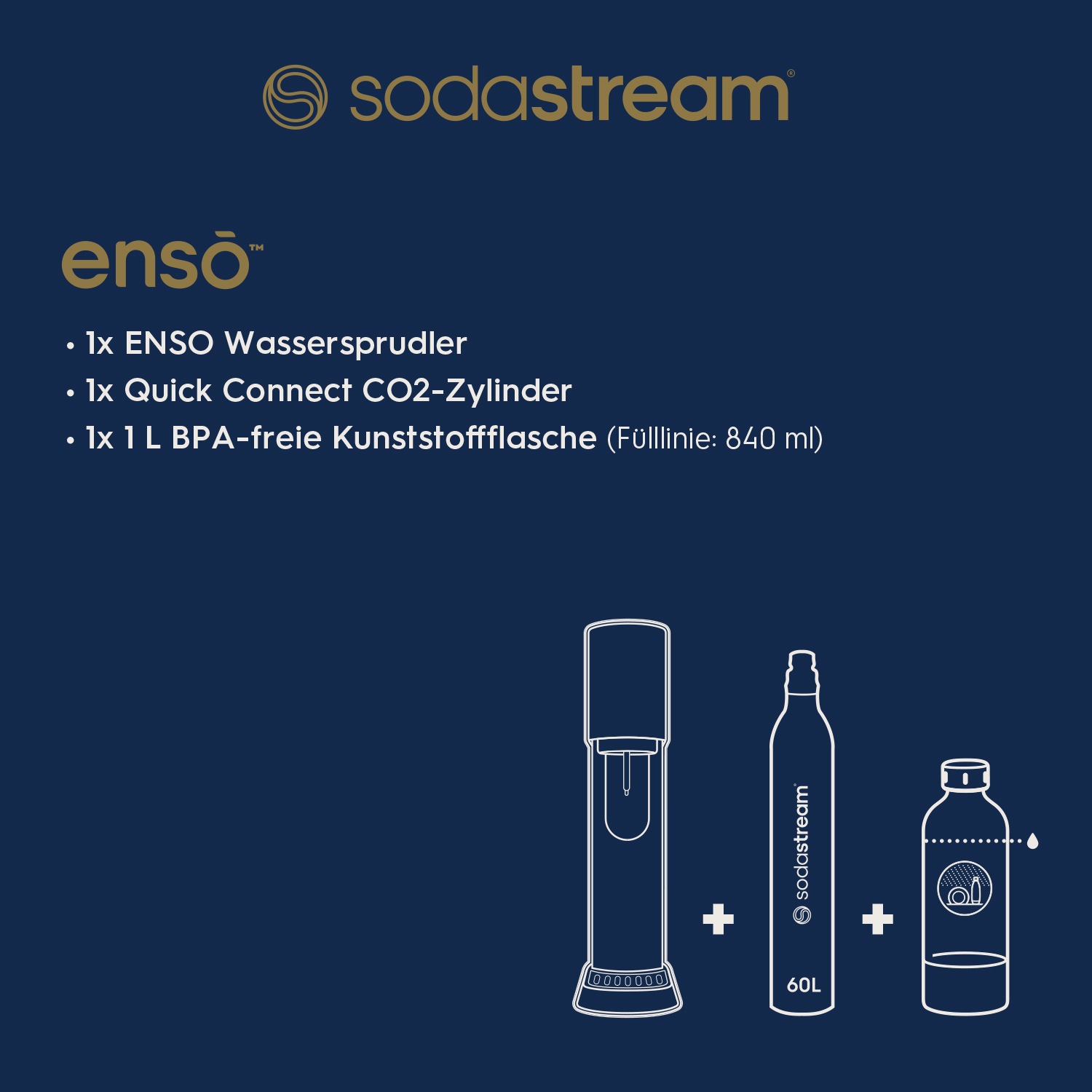 SodaStream Wassersprudler »ENSO, metall, Standard Pack, inkl. 1x Kunststoffflasche 1 l + 1x QC«, (Set, 3 tlg.)