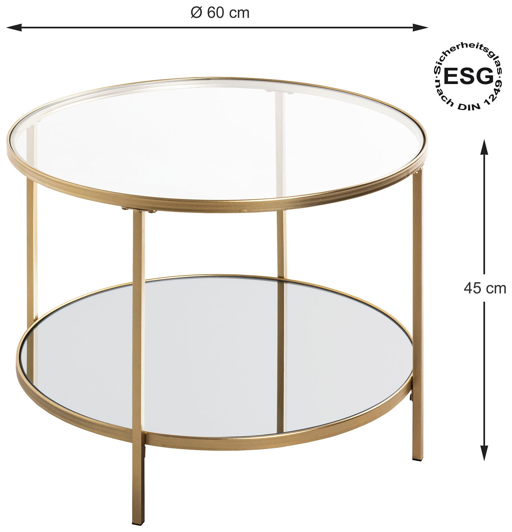 HAKU Beistelltisch »Sofatisch, Wohnzimmertisch« 1 Stk. tlg. rund - aus Metall Gold - Ø/H 60/45 cm