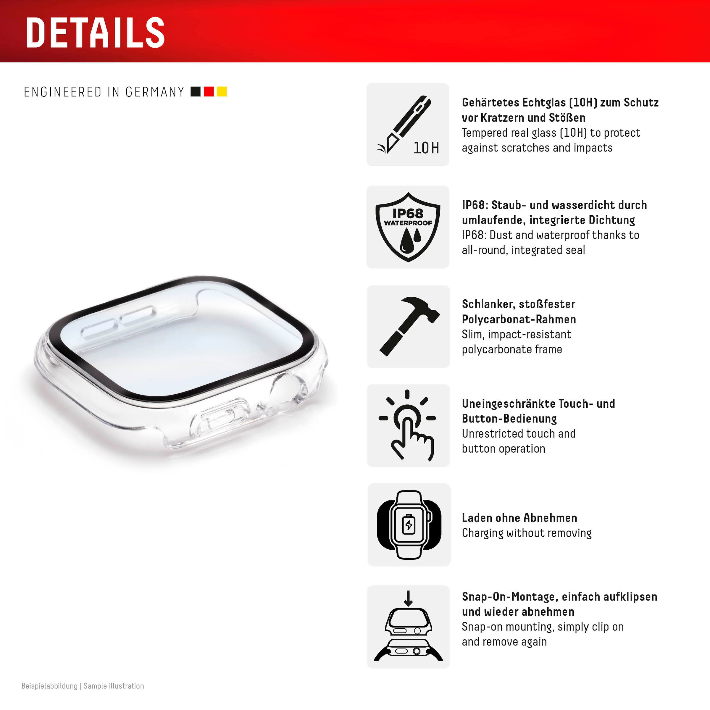 Displex Displayschutzglas »Smartwatch Glass All-In-One Protector Full Body« für Apple Watch Series 10 42 mm;Apple Watch Series 11 42 mm Displayschutzfolie, Schutzfolie, Bildschirmschutz, kratz- & stoßfest